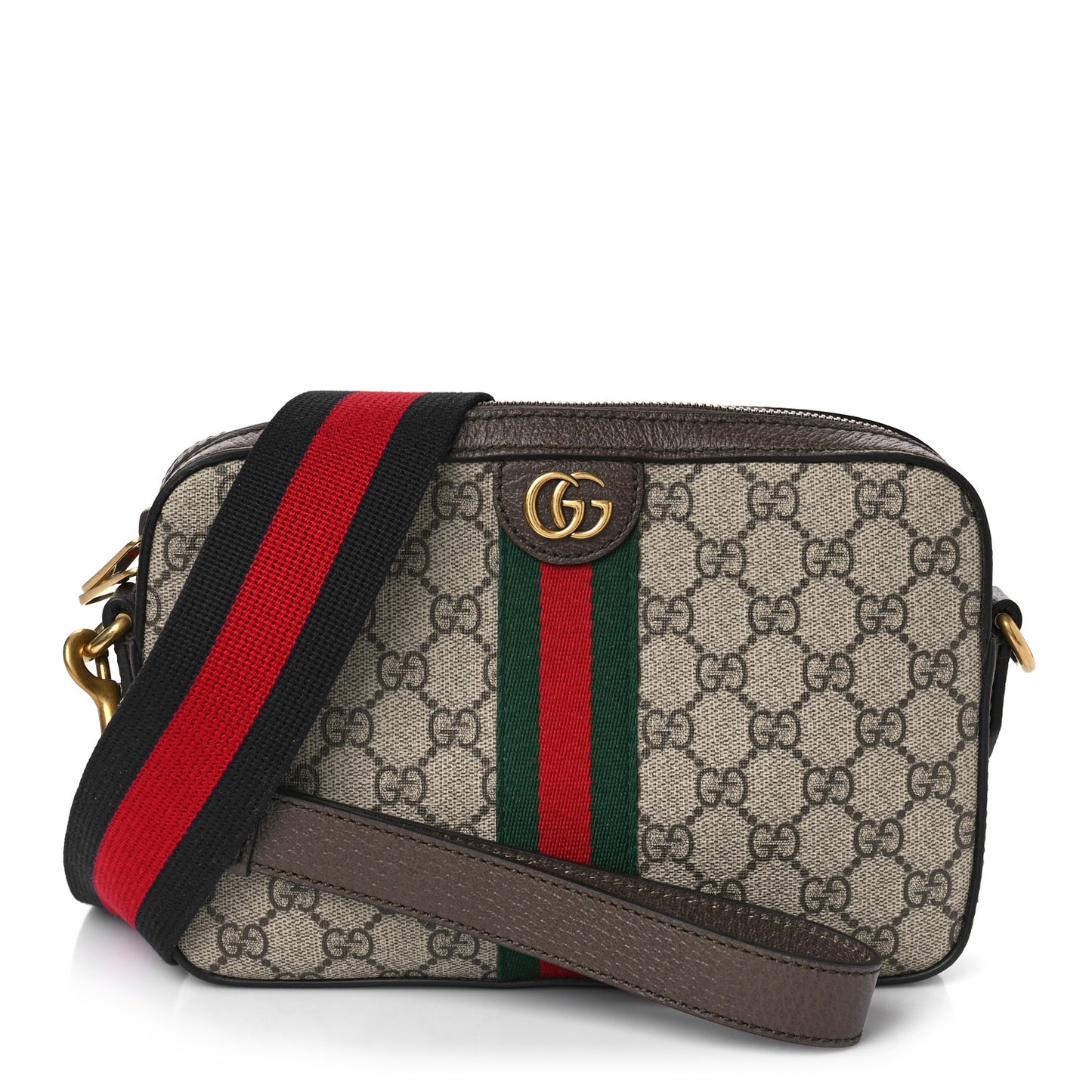 GG Supreme Monogram Textured Dollar Calfskin Web Ophidia Wristlet Shoulder Bag Beige Ebony New Acero