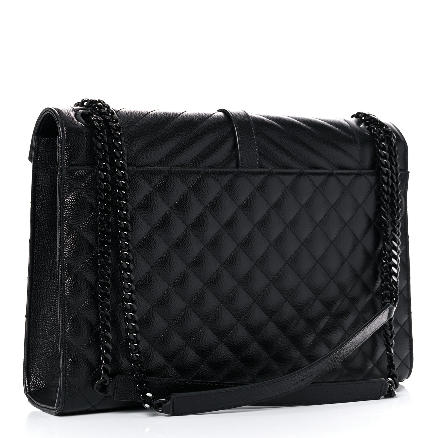Grain De Poudre Textured Mixed Matelasse Large Triquilt Monogram Monochrome Satchel Black