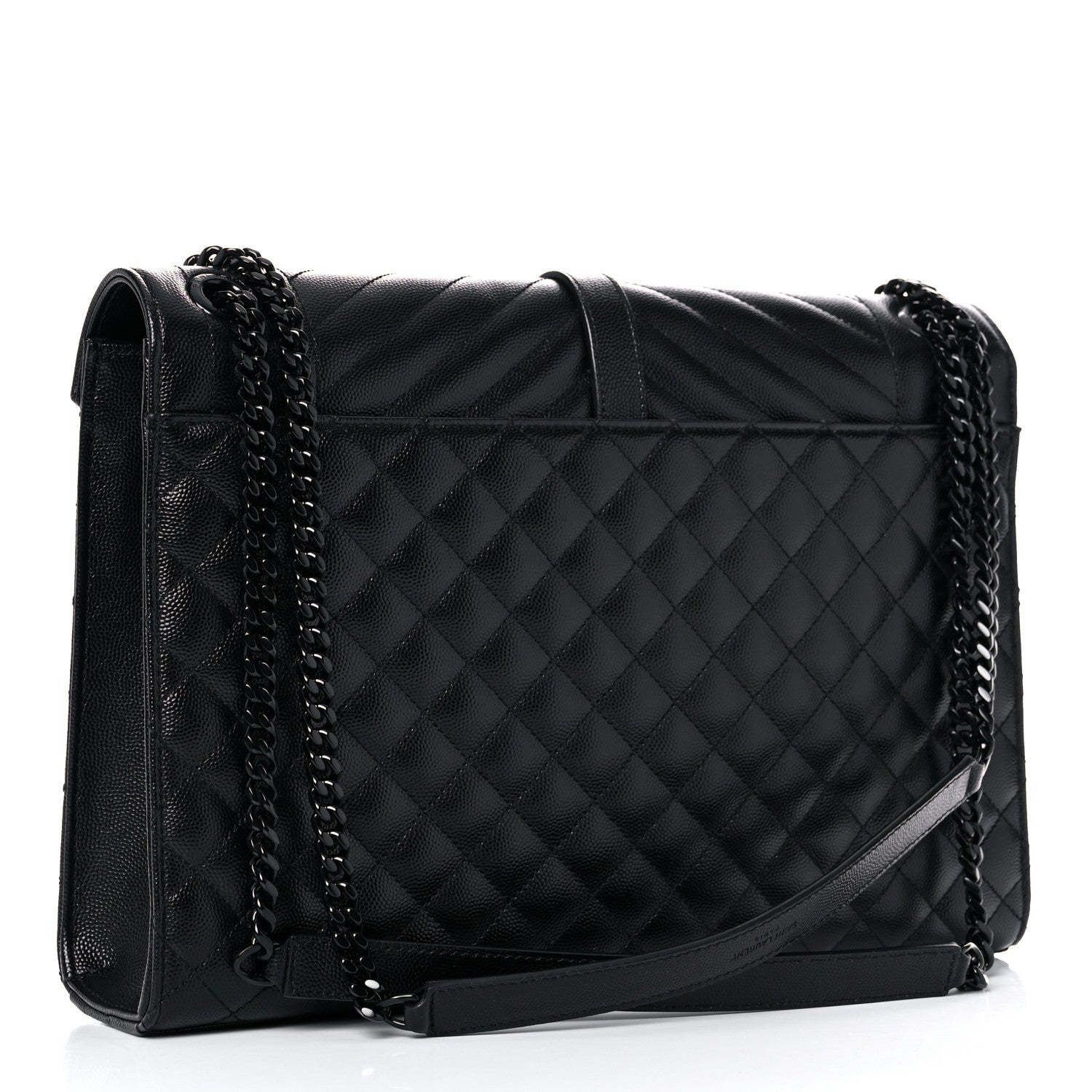 Saint Laurent Grain De Poudre Textured Mixed Matelasse Large Triquilt Monogram Monochrome Satchel Black 2 of 10