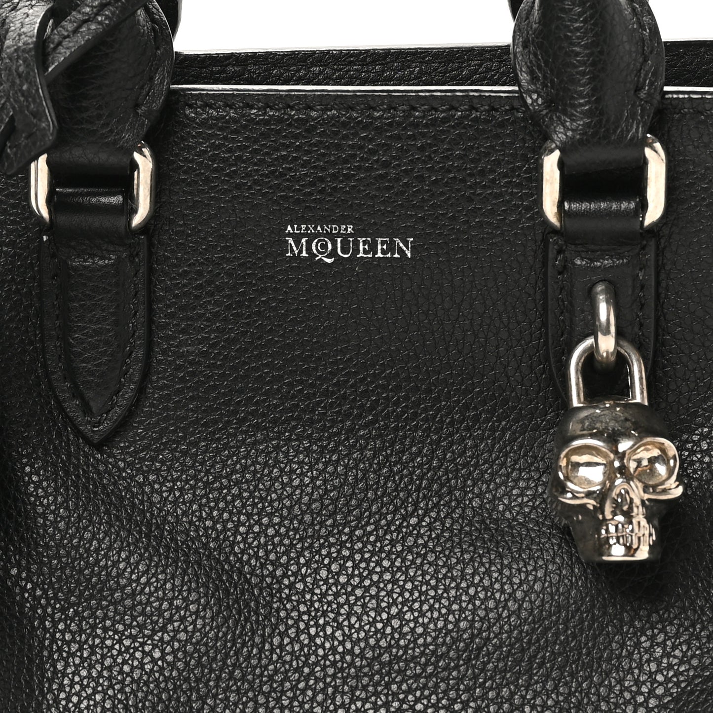 Pebbled Calfskin Mini Skull Padlock Zip Around Tote Black