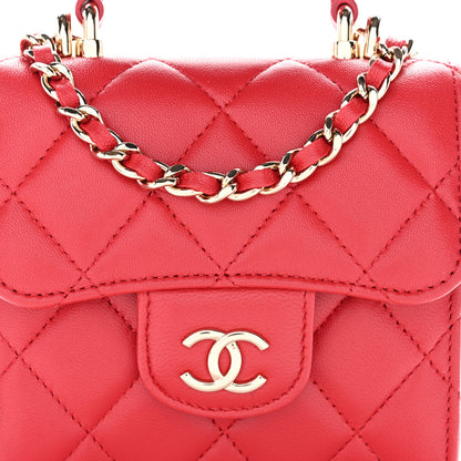 Chanel Lambskin Quilted Top Handle Flap Clutch With Chain Red 8 of 11