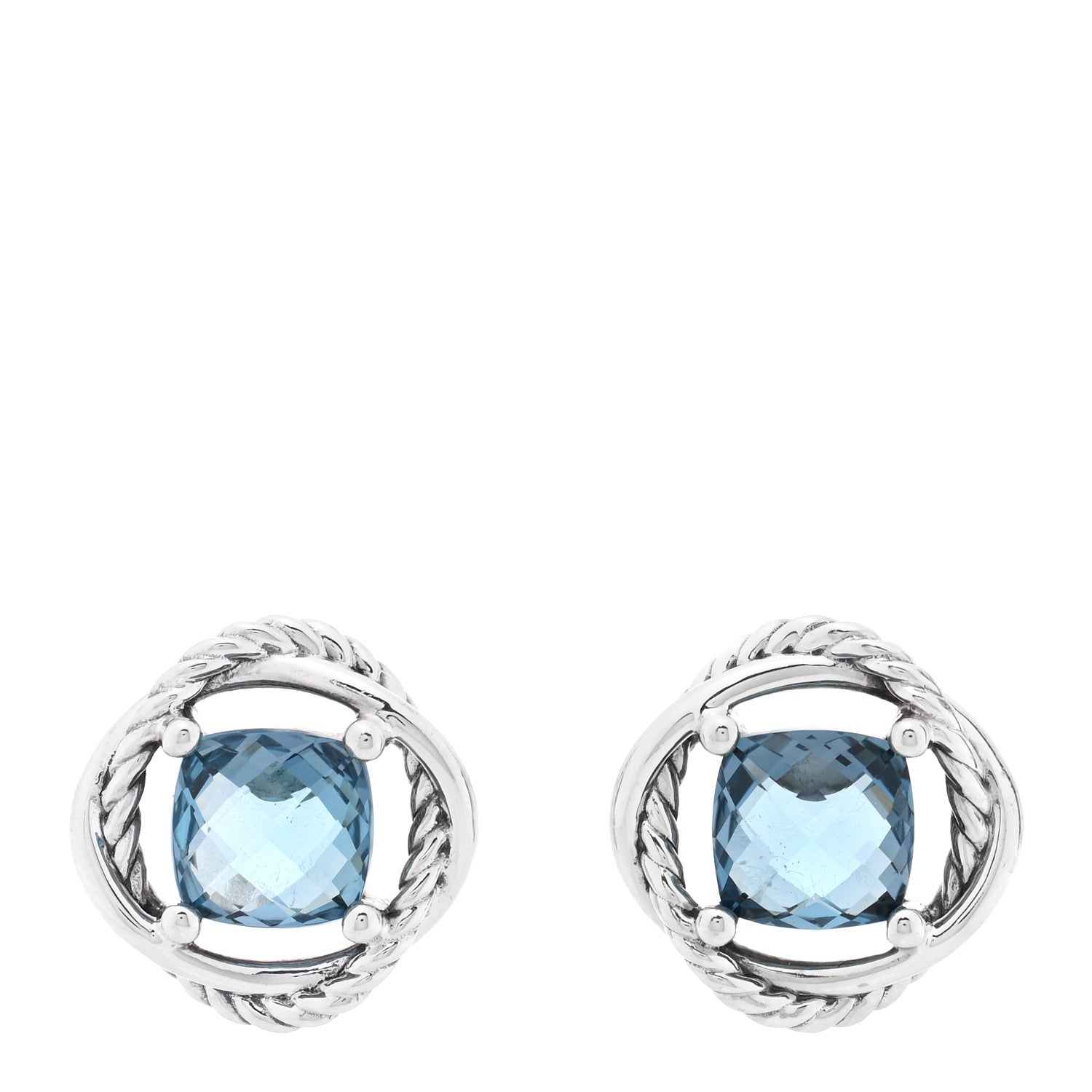 David Yurman Sterling Silver Hampton Blue Topaz 7mm Infinity Earrings 1 of 4