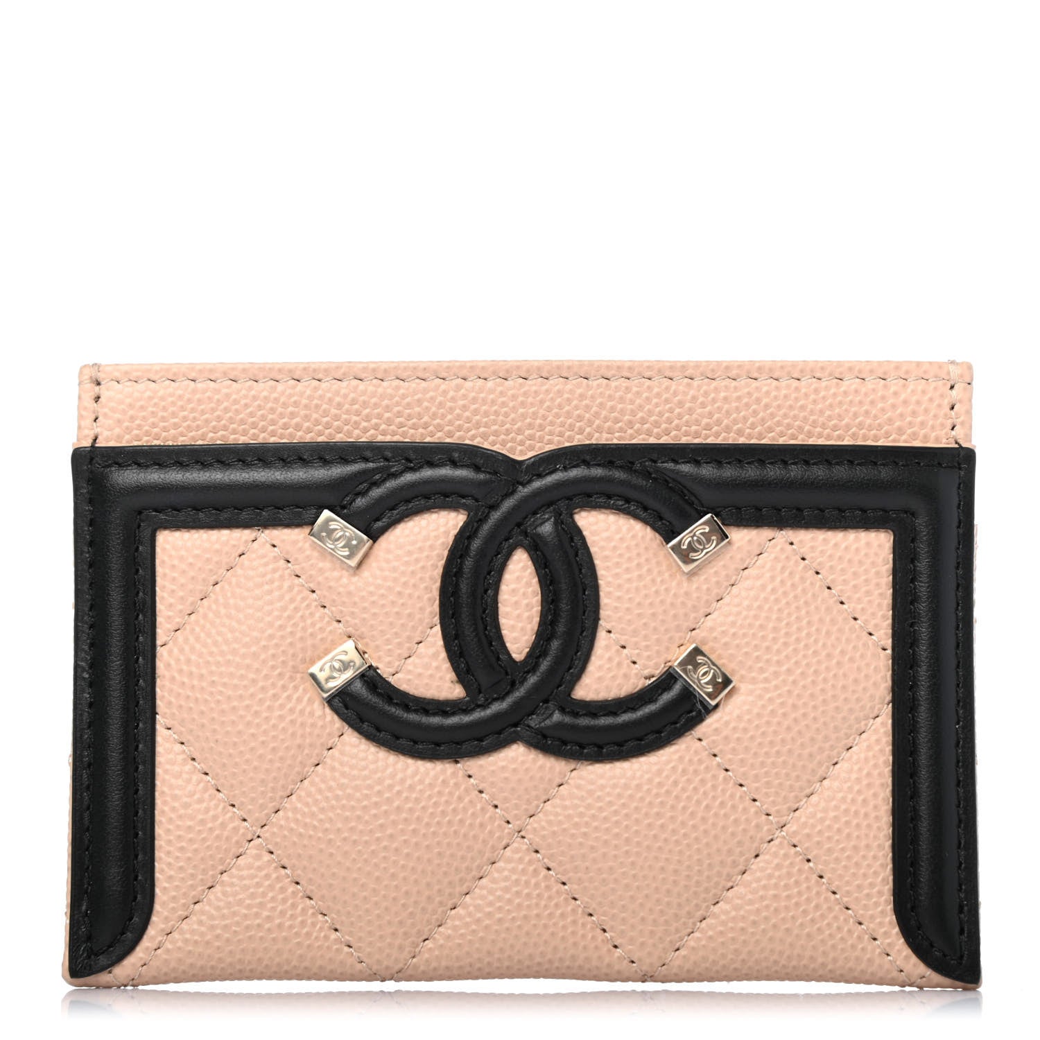 Chanel Caviar Quilted Filigree Card Holder Beige Black 1 of 5