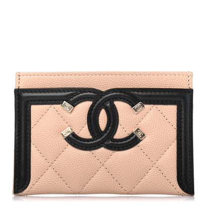 Chanel Caviar Quilted Filigree Card Holder Beige Black 1 of 5