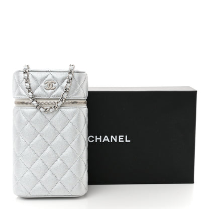 Chanel Metallic Lambskin Quilted Phone Holder With Chain Silver 10 of 12