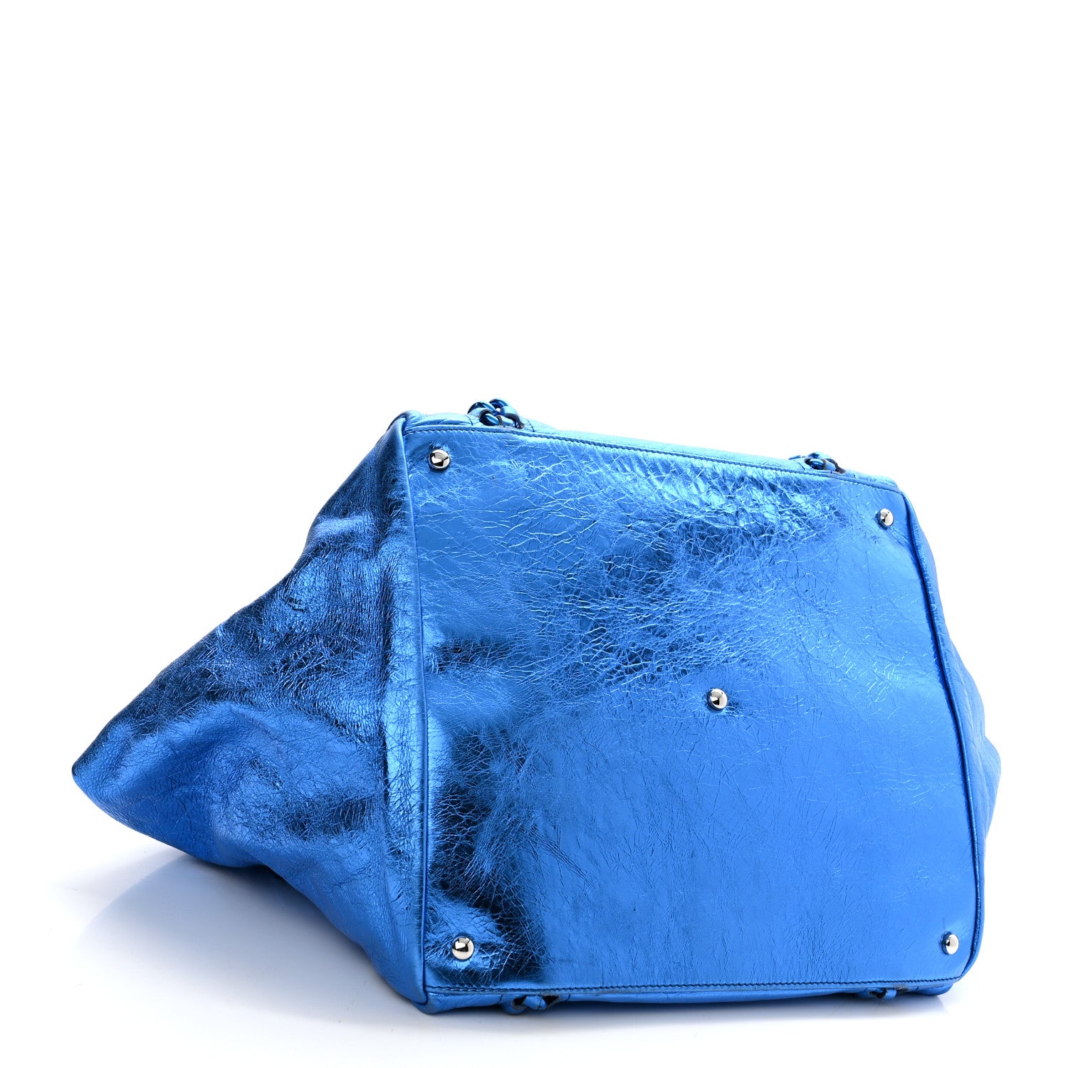 Chanel Metallic Cracked Calfskin Modern Chain Tote Blue 4 of 11