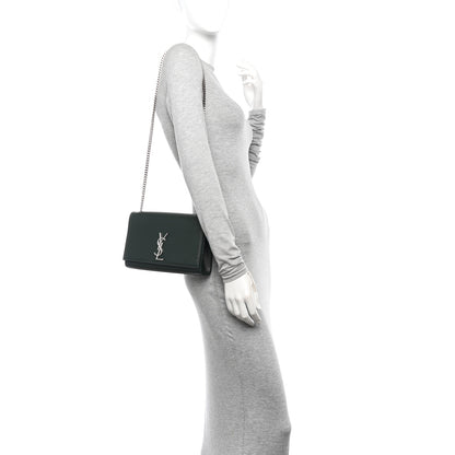Saint Laurent Grain De Poudre Medium Classic Monogram Kate Satchel Vert Fonce 2 of 12