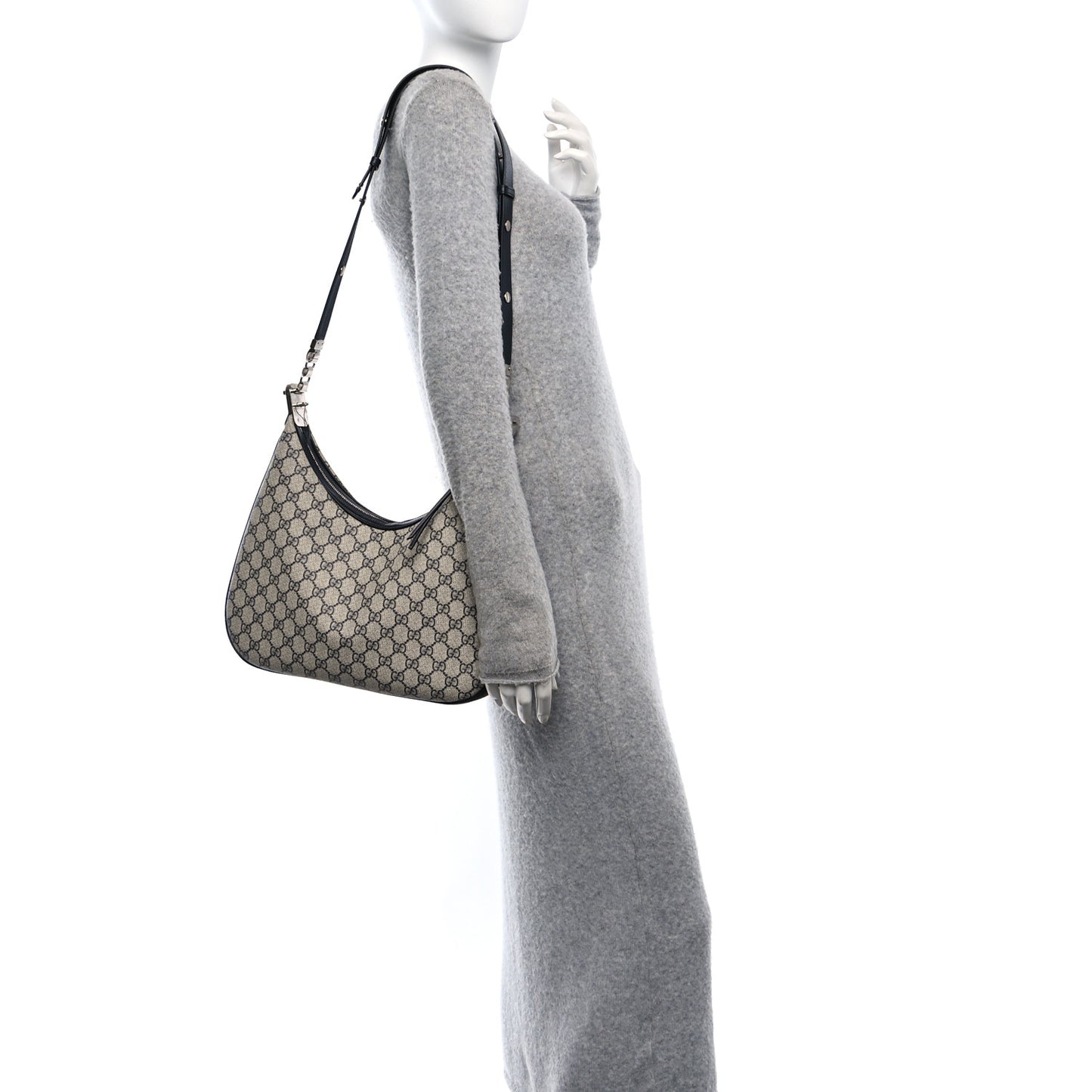 GG Supreme Monogram Textured Calfskin Web Large Attache Shoulder Bag Beige Blue