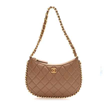 Chanel Shiny Crumpled Lambskin Quilted Trendy Chain Around Hobo Dark Beige 1 of 10