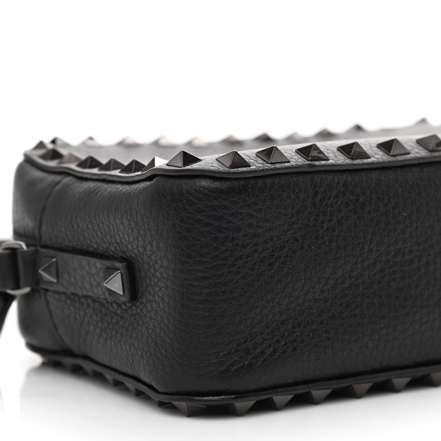 Pebbled Calfskin Rockstud Camera Crossbody Bag Black
