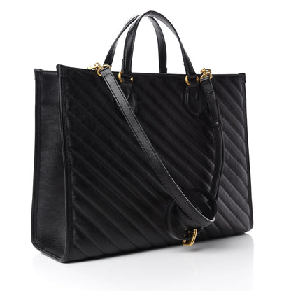 Gucci Azalea Calfskin Matelasse Diagonal GG Marmont Tote Bag Black 3 of 11