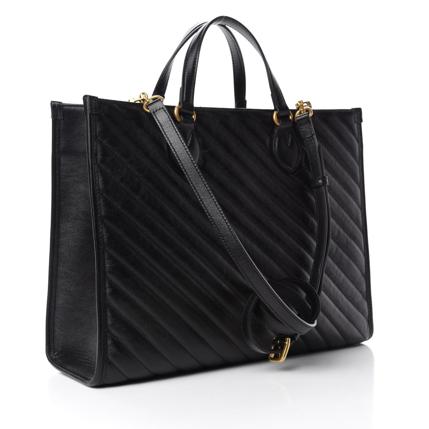 Azalea Calfskin Matelasse Diagonal GG Marmont Tote Bag Black