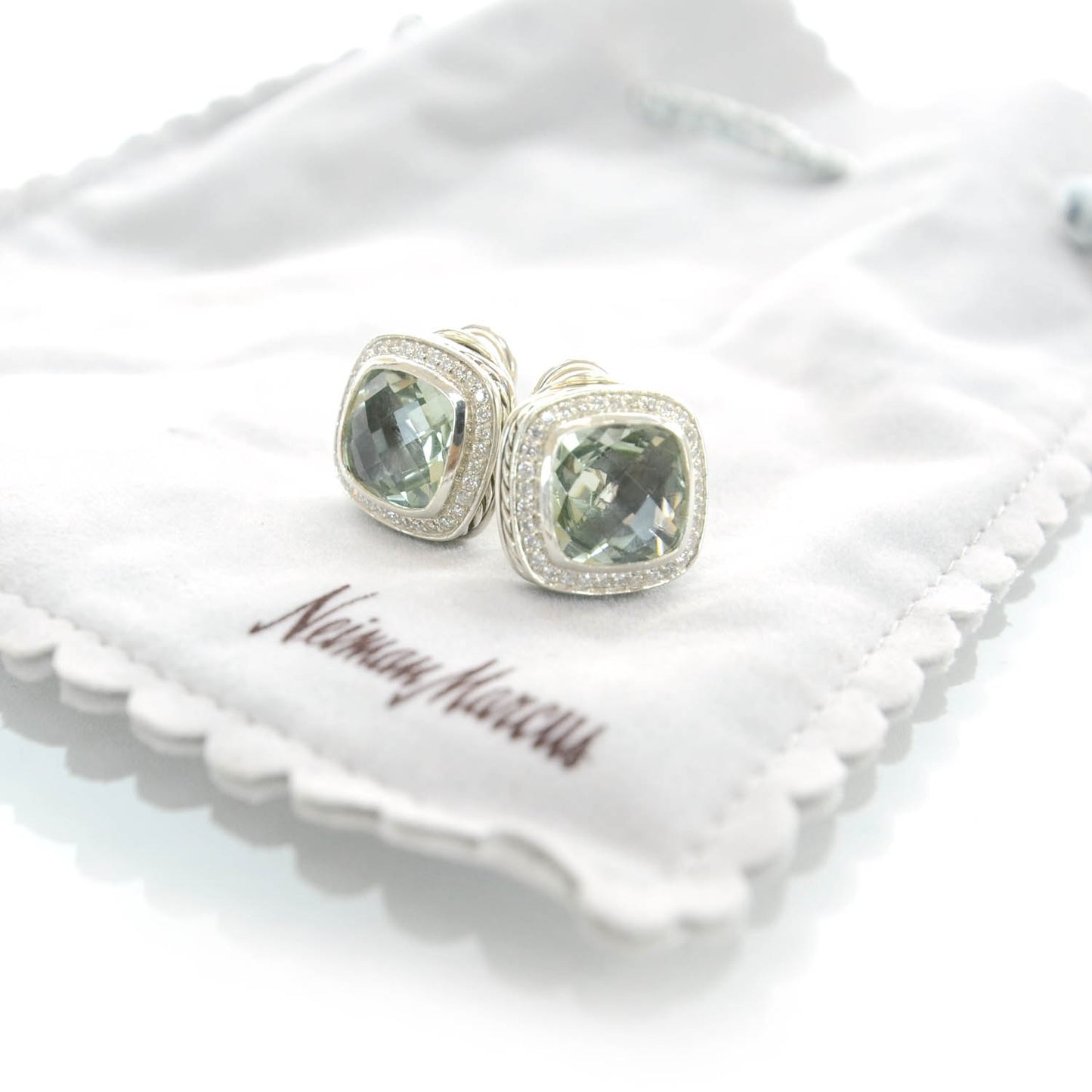 Sterling Silver Diamond Prasiolite 11mm Albion Earrings