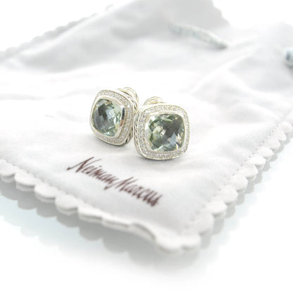 David Yurman Sterling Silver Diamond Prasiolite 11mm Albion Earrings 4 of 4