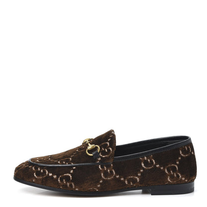 Gucci Velvet GG Monogram Horsebit Womens Jordaan Loafers 36 Brown Black 1 of 11
