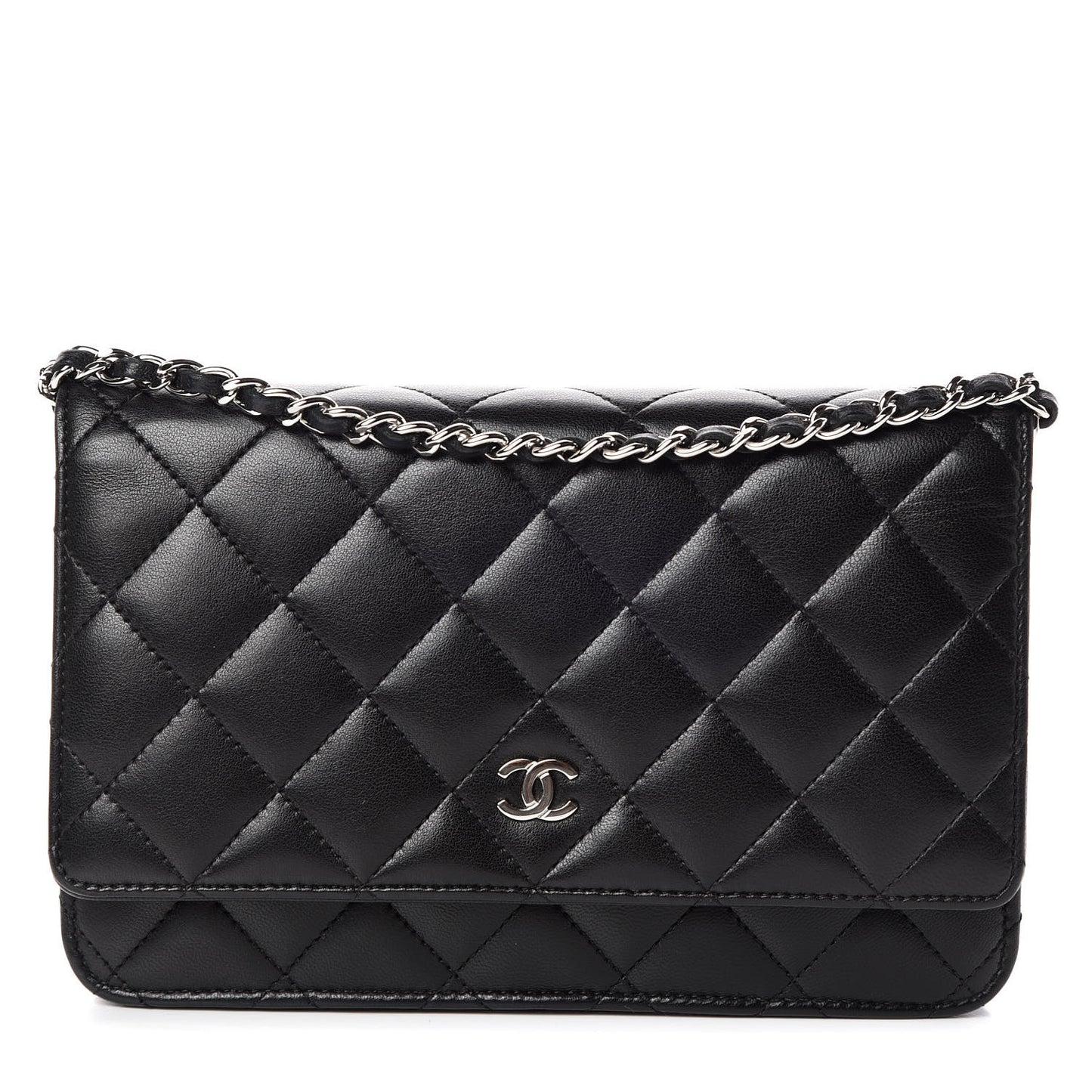 Lambskin Quilted Wallet On Chain WOC Black
