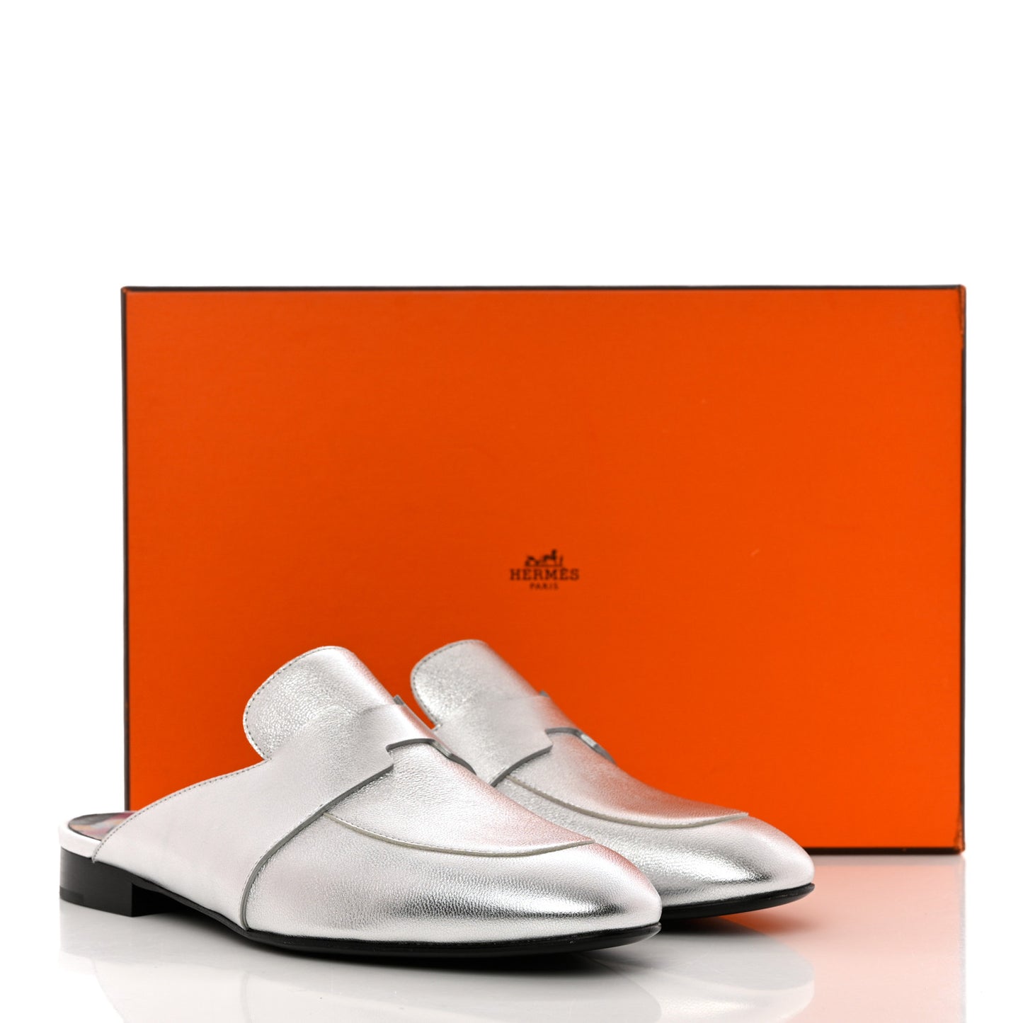 Metallic Goatskin Rivoli Mules 36 Gris Argente