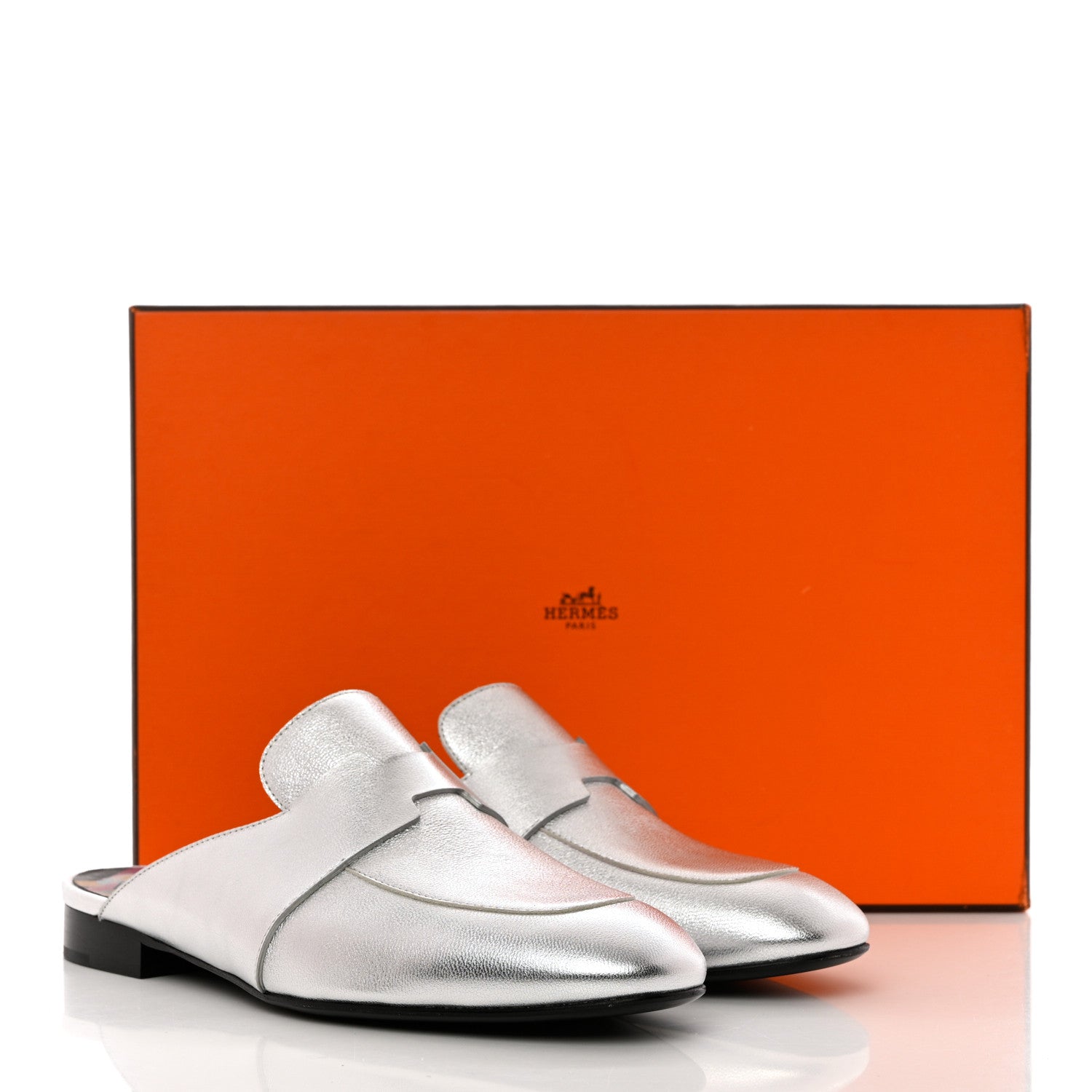 Hermes Metallic Goatskin Rivoli Mules 36 Gris Argente 9 of 9