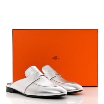 Hermes Metallic Goatskin Rivoli Mules 36 Gris Argente 9 of 9