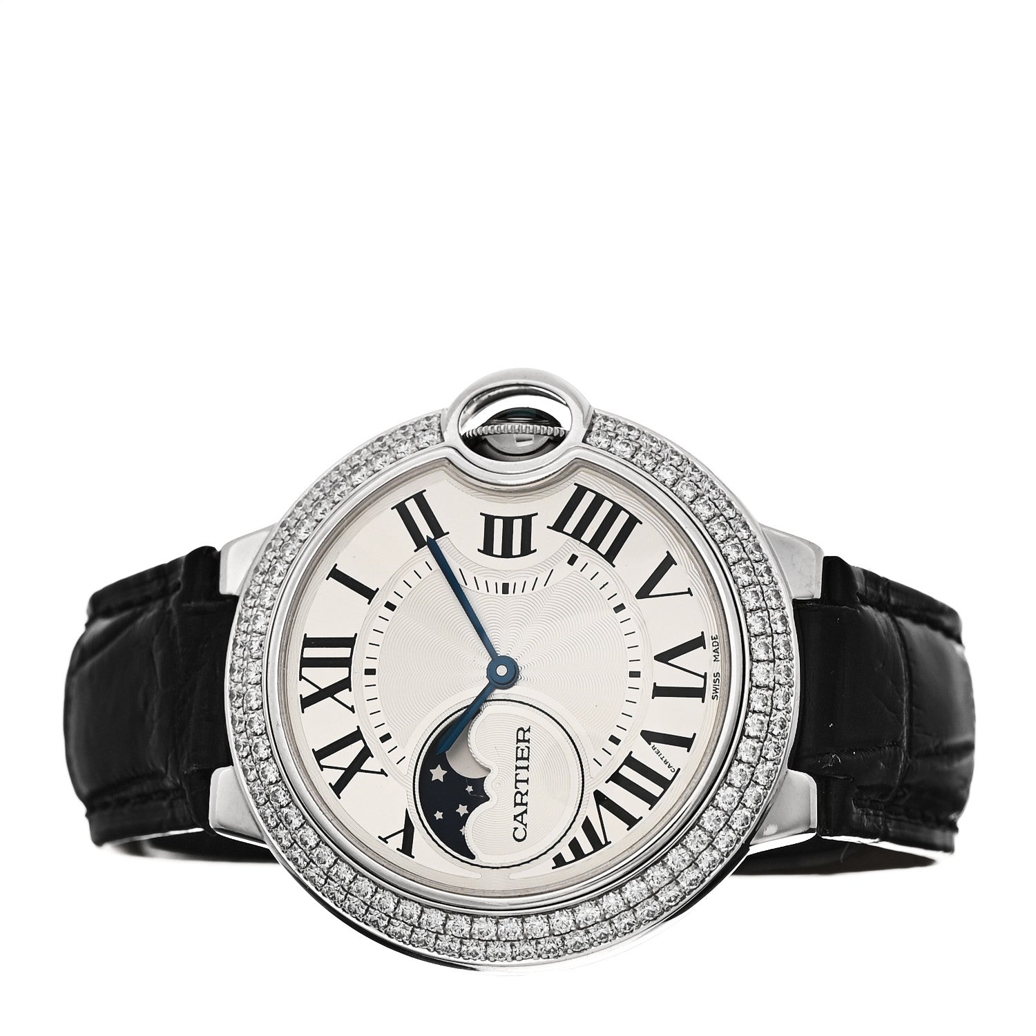 Cartier 18K White Gold Diamond Pave Bezel 37mm Ballon Bleu De Cartier Moonphase Automatic Watch 2 of 4