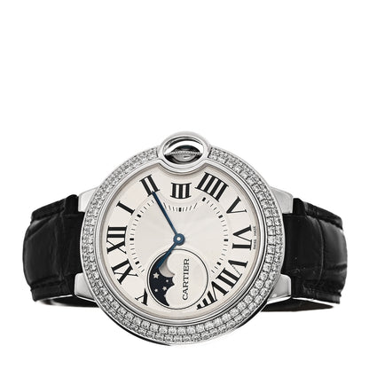 Cartier 18K White Gold Diamond Pave Bezel 37mm Ballon Bleu De Cartier Moonphase Automatic Watch 2 of 4