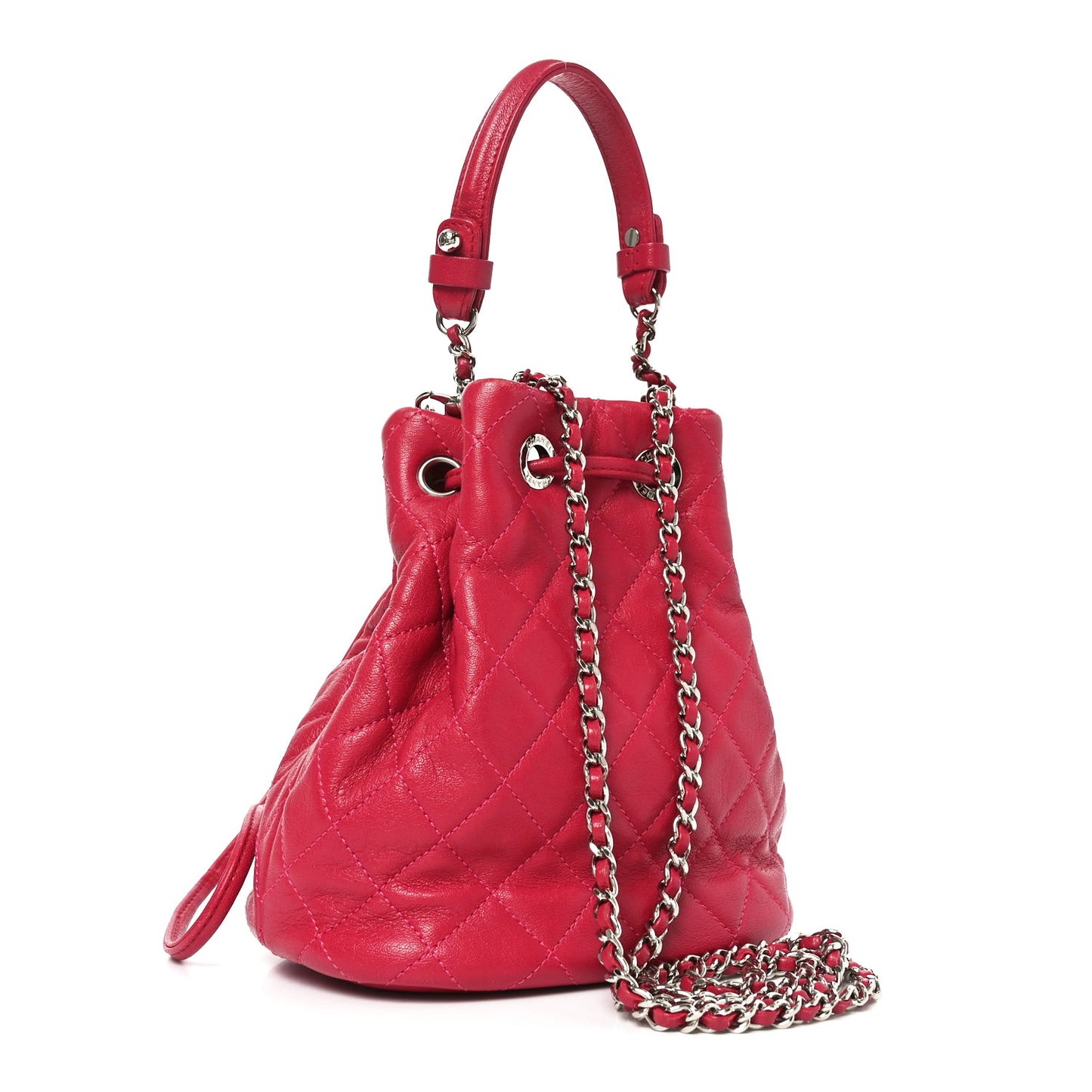 Lambskin Quilted CC Chain Bucket Bag Pink