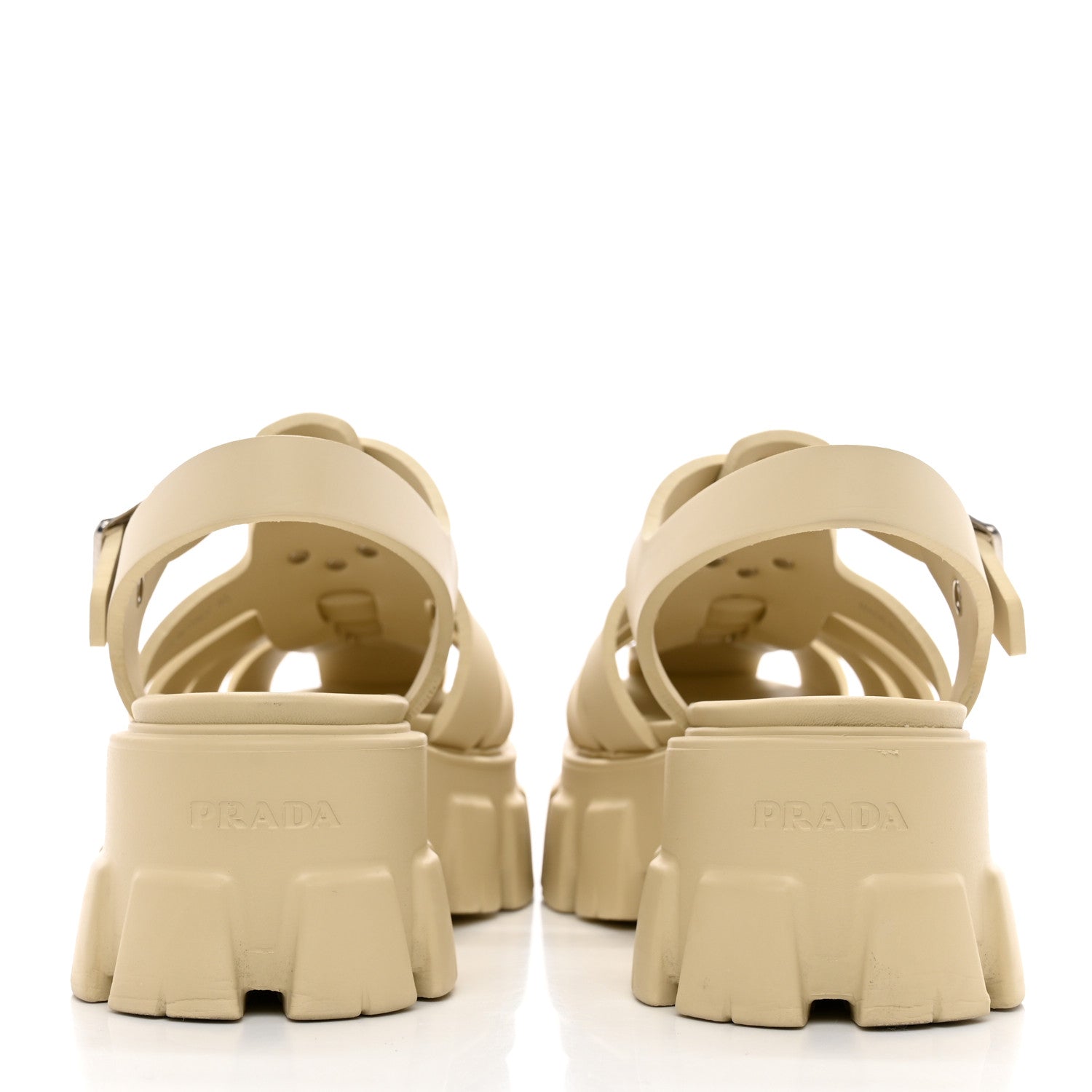 Prada Foam Rubber Metal Triangle Logo Monolith 55mm Cage Sandals 40 Quarzo 4 of 13