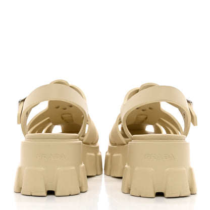 Prada Foam Rubber Metal Triangle Logo Monolith 55mm Cage Sandals 40 Quarzo 4 of 13