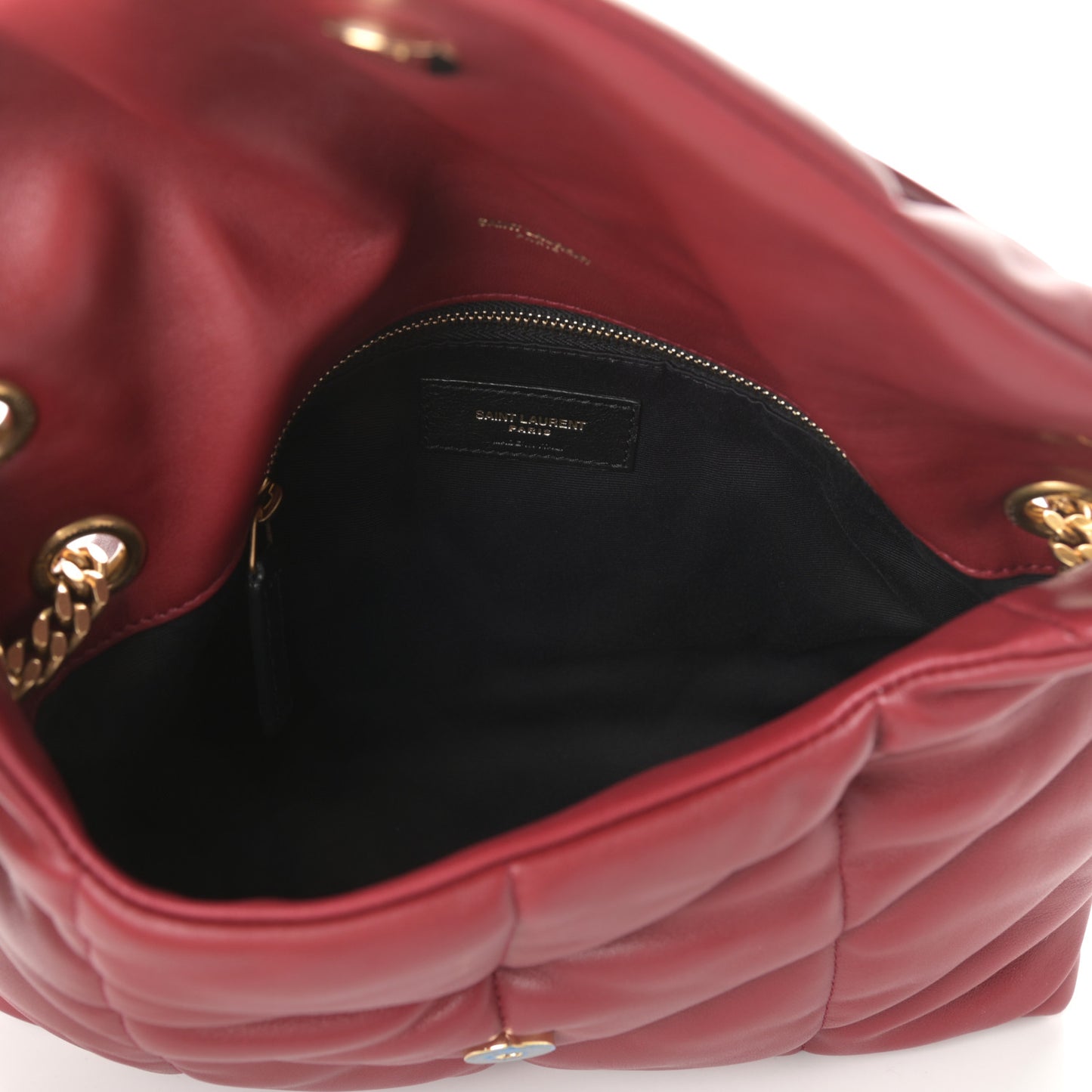 Lambskin Quilted Small Loulou Puffer Monogram Chain Satchel Red