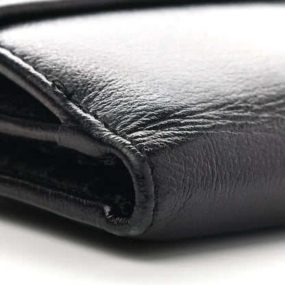 Chanel Glazed Goatskin Camellia Embossed French Flap Wallet Black 9 of 12