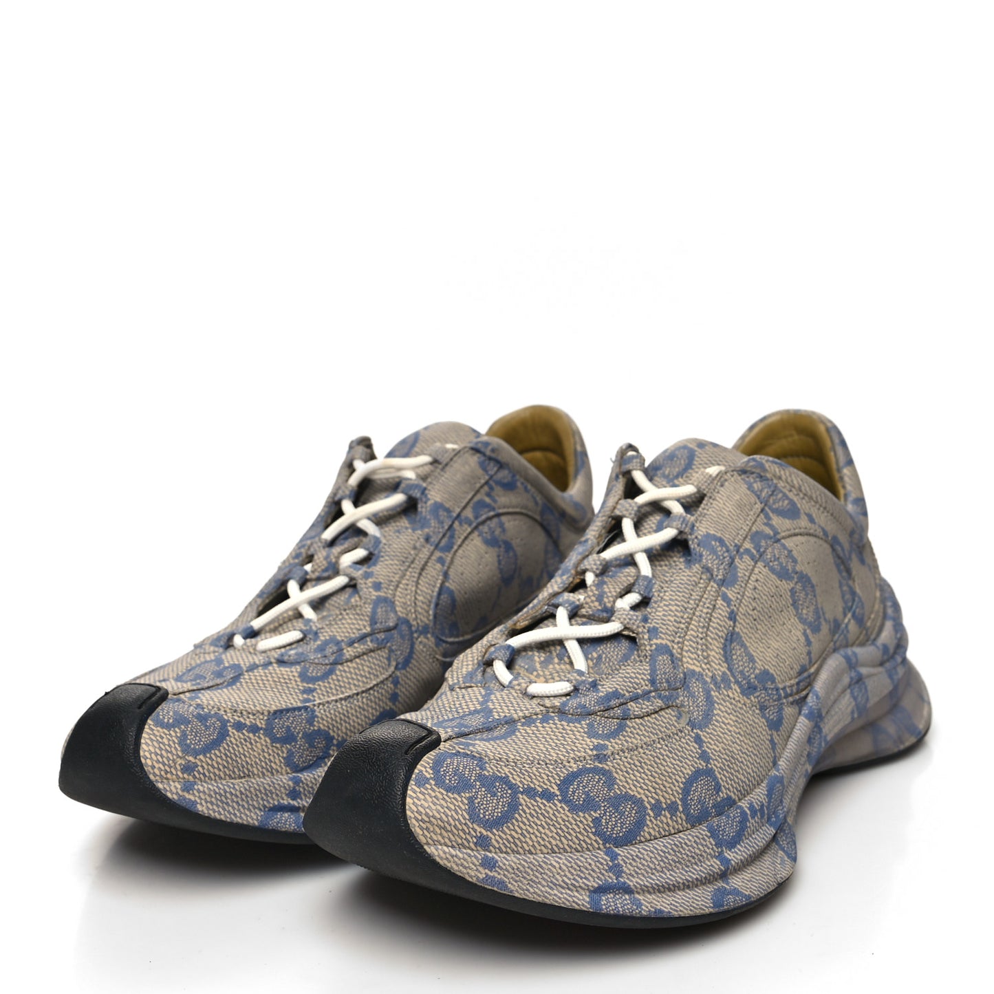 Ultralight Plume Calfskin Monogram Printed Womens Gucci Run Sneakers 39 Beige Blue