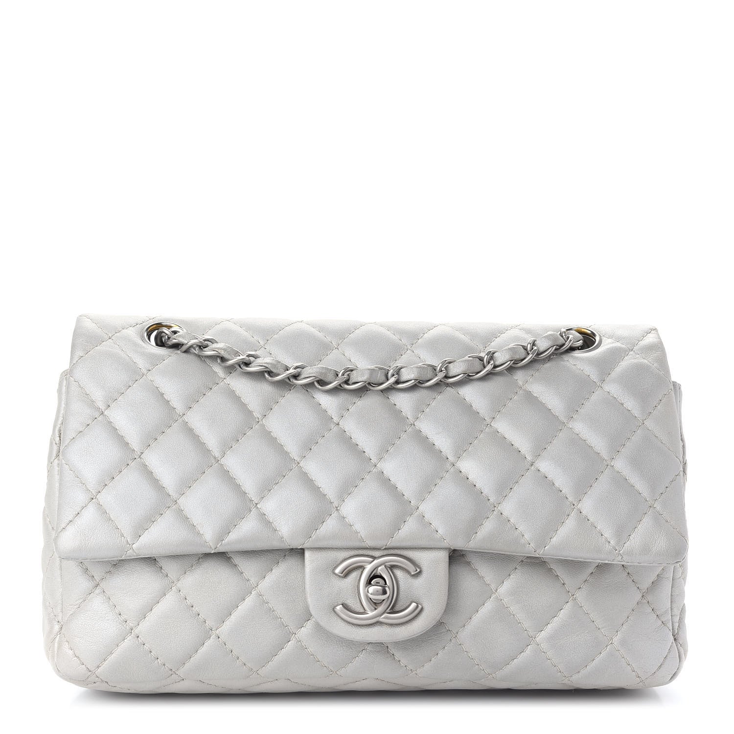 Chanel Metallic Lambskin Quilted Medium Double Flap Silver 1 of 10