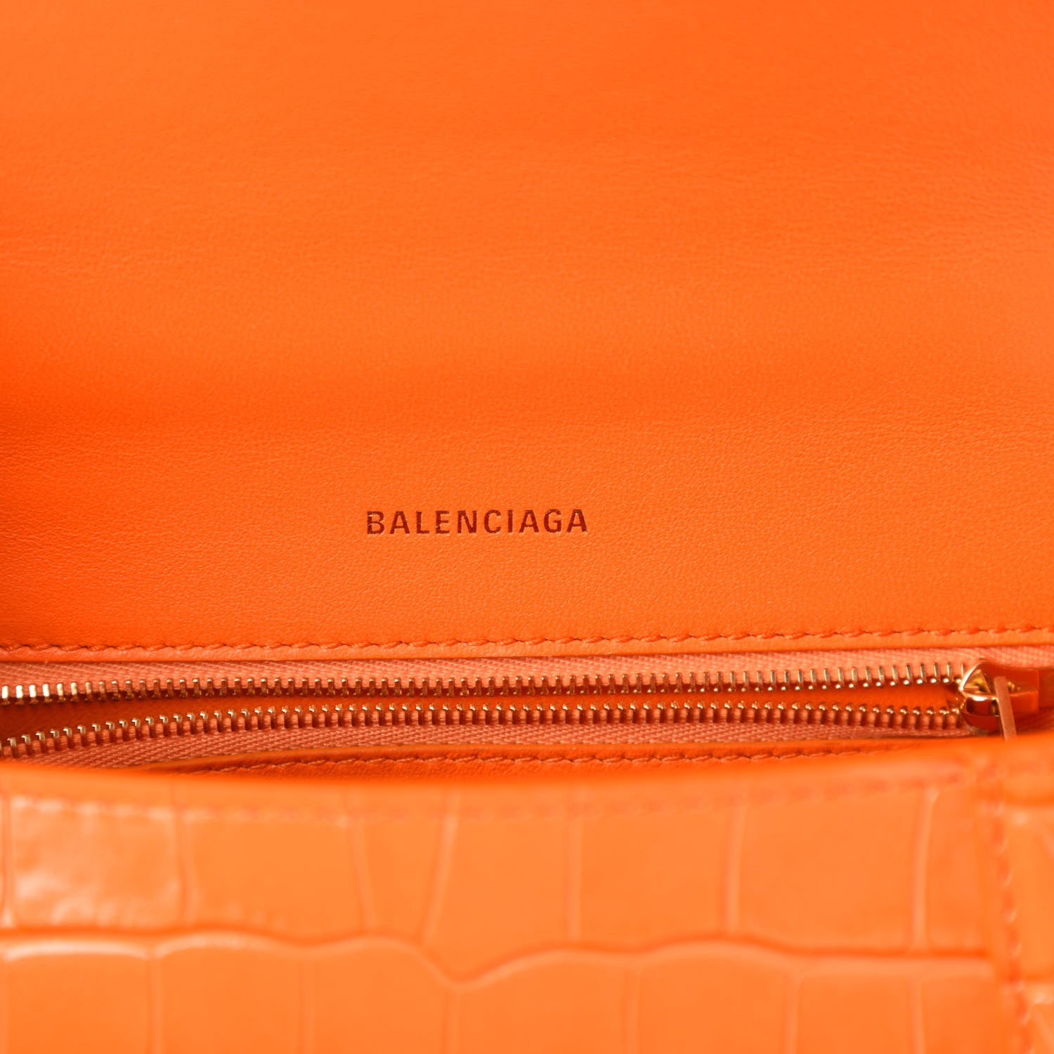 Balenciaga Shiny Calfskin Crocodile Embossed Small Hourglass Top Handle Bag Orange 8 of 10