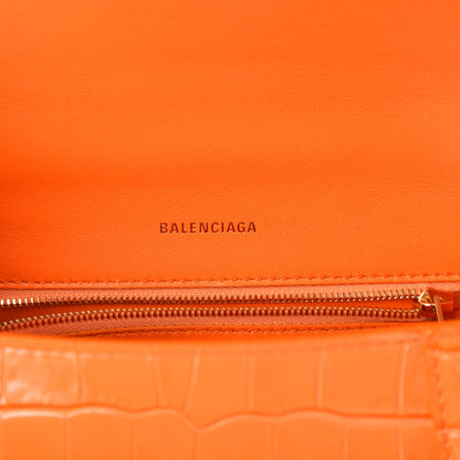 Balenciaga Shiny Calfskin Crocodile Embossed Small Hourglass Top Handle Bag Orange 8 of 10
