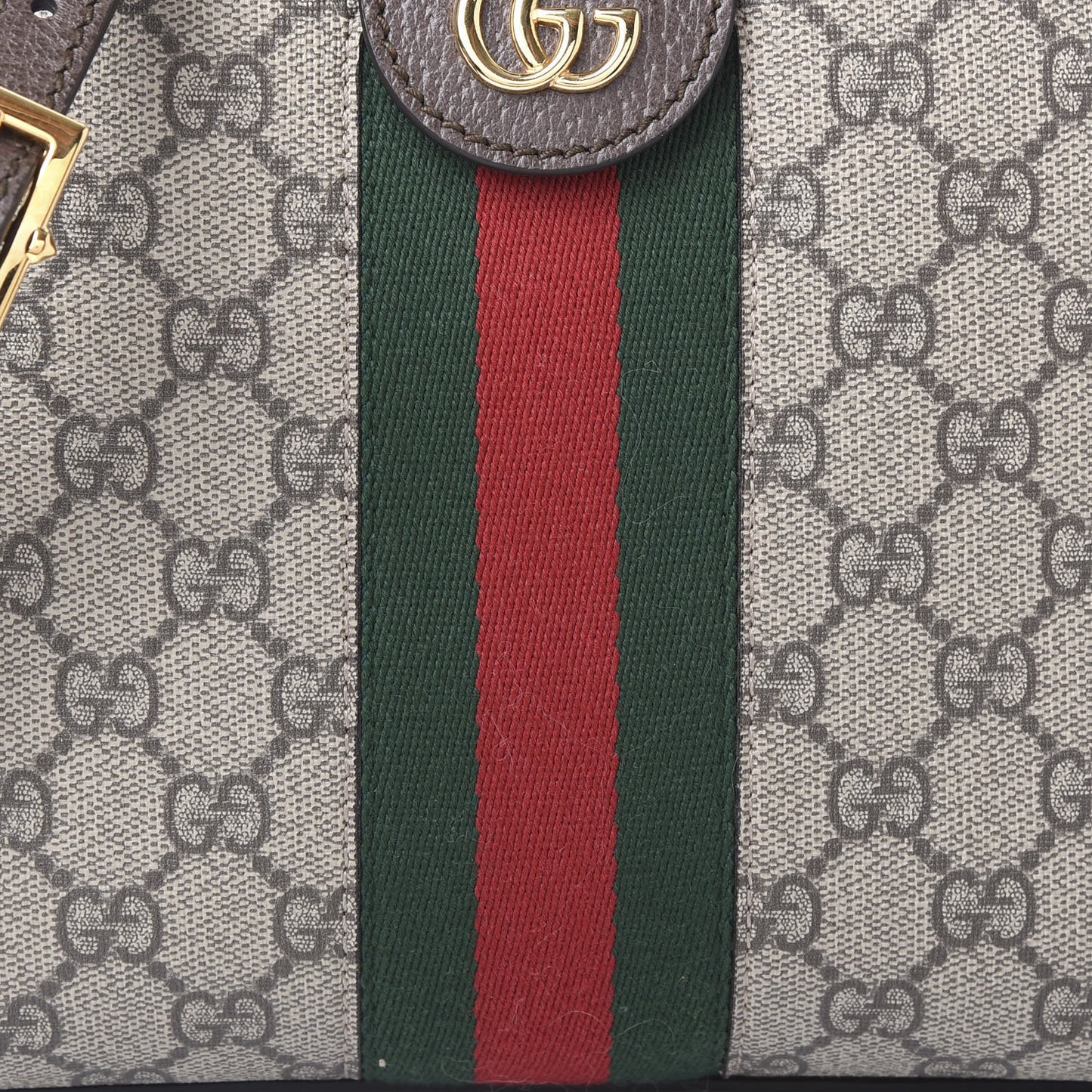 GG Supreme Monogram Textured Dollar Calfskin Web Small Ophidia Dome Shoulder Bag Beige Ebony New Acero