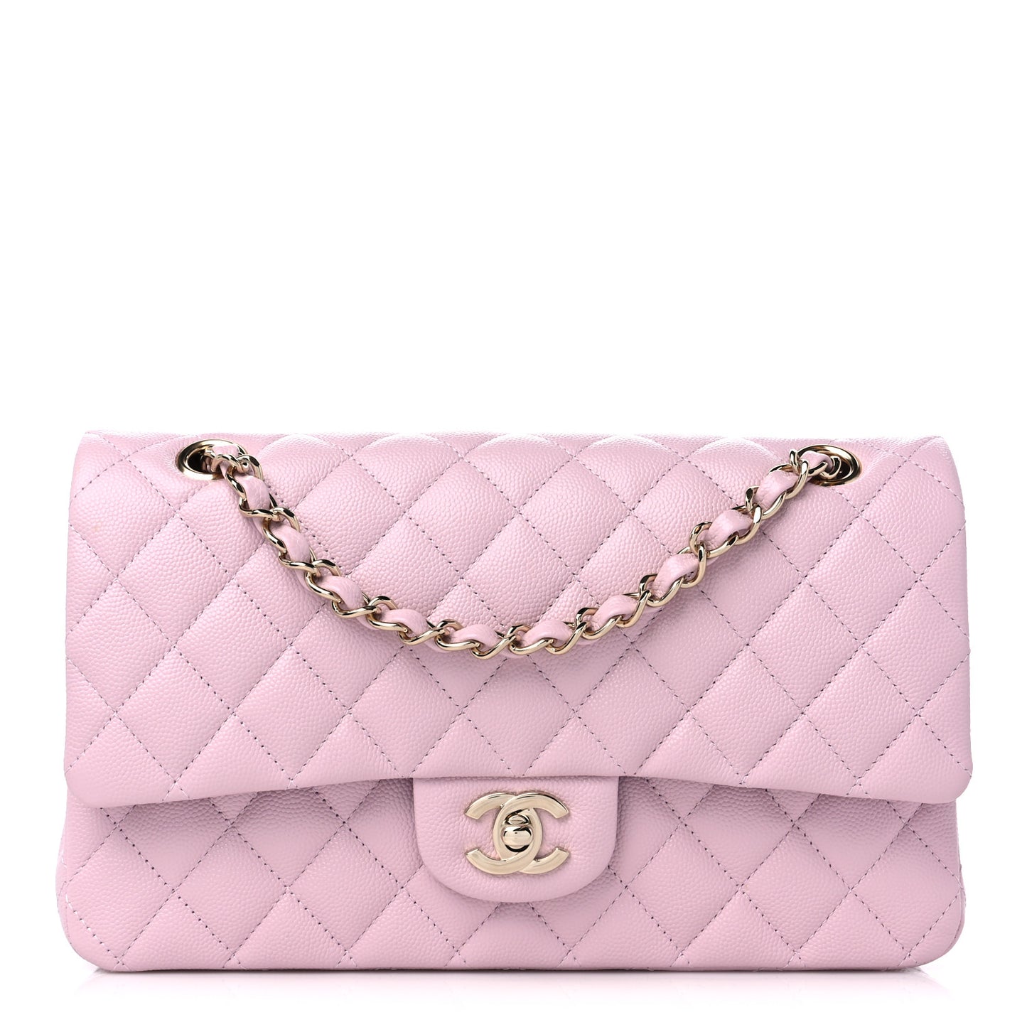 Caviar Quilted Medium Double Flap Light Pink