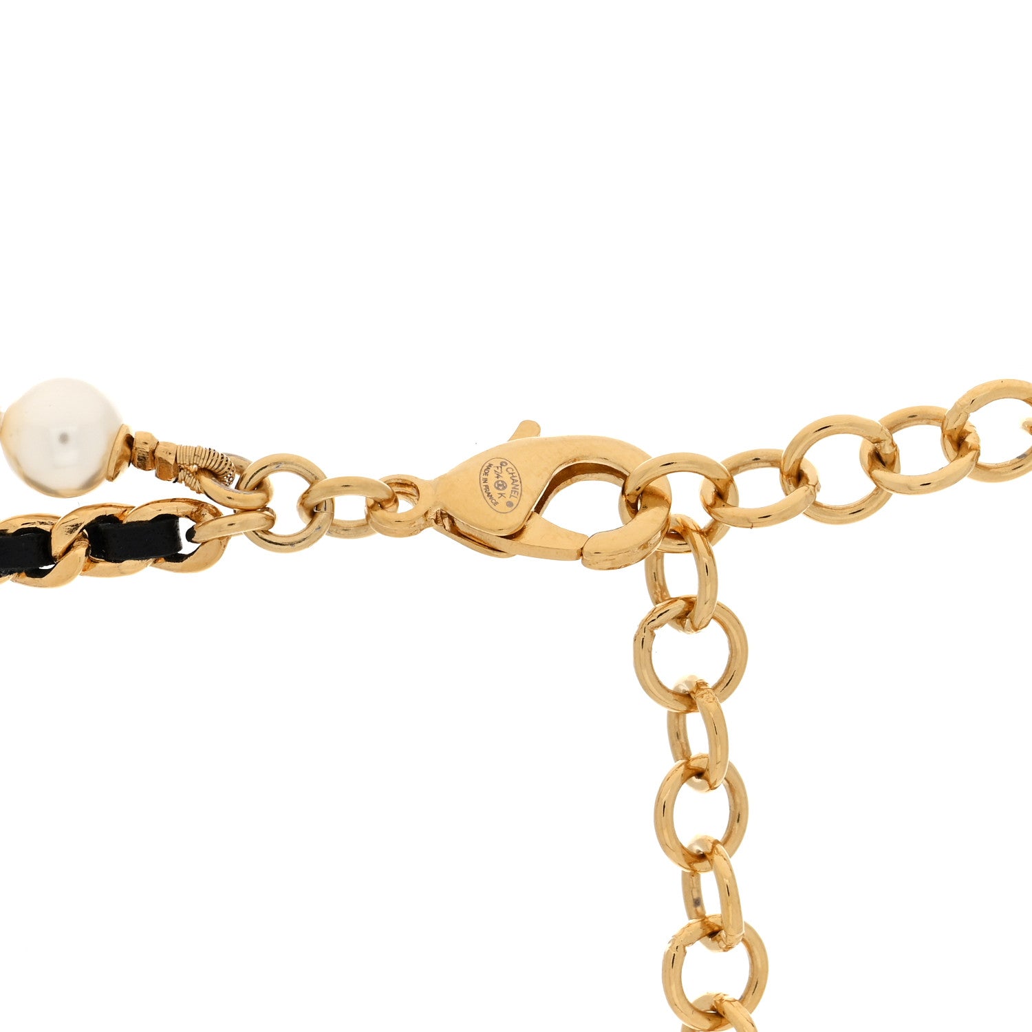 Chanel Lambskin Pearl Crystal CC Short Double Strand Necklace Gold White Black 3 of 4