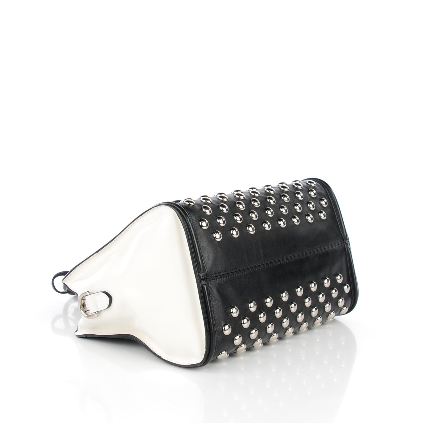 Calfskin Studded Small Padlock Tote Black White