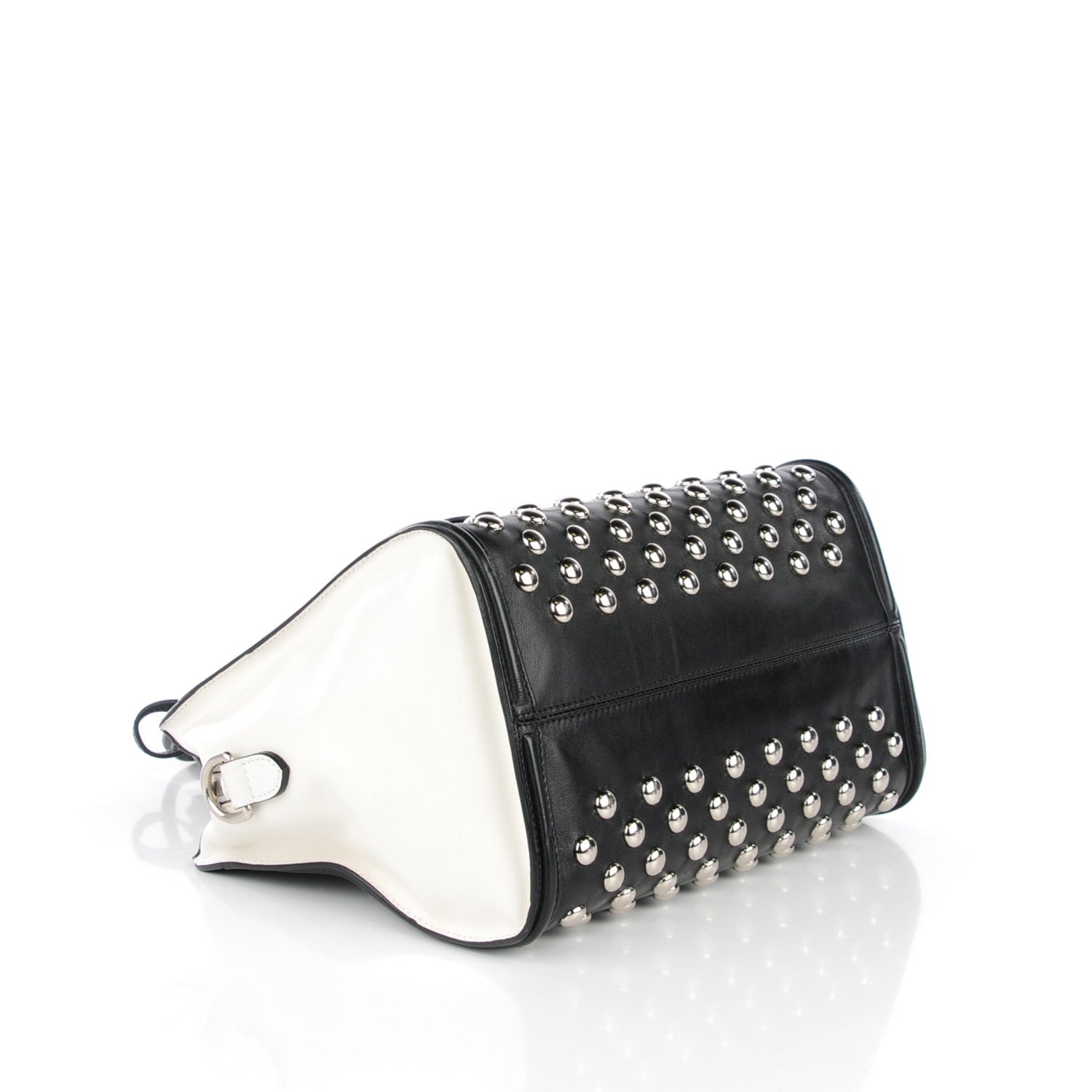 Alexander McQueen Calfskin Studded Small Padlock Tote Black White 4 of 8