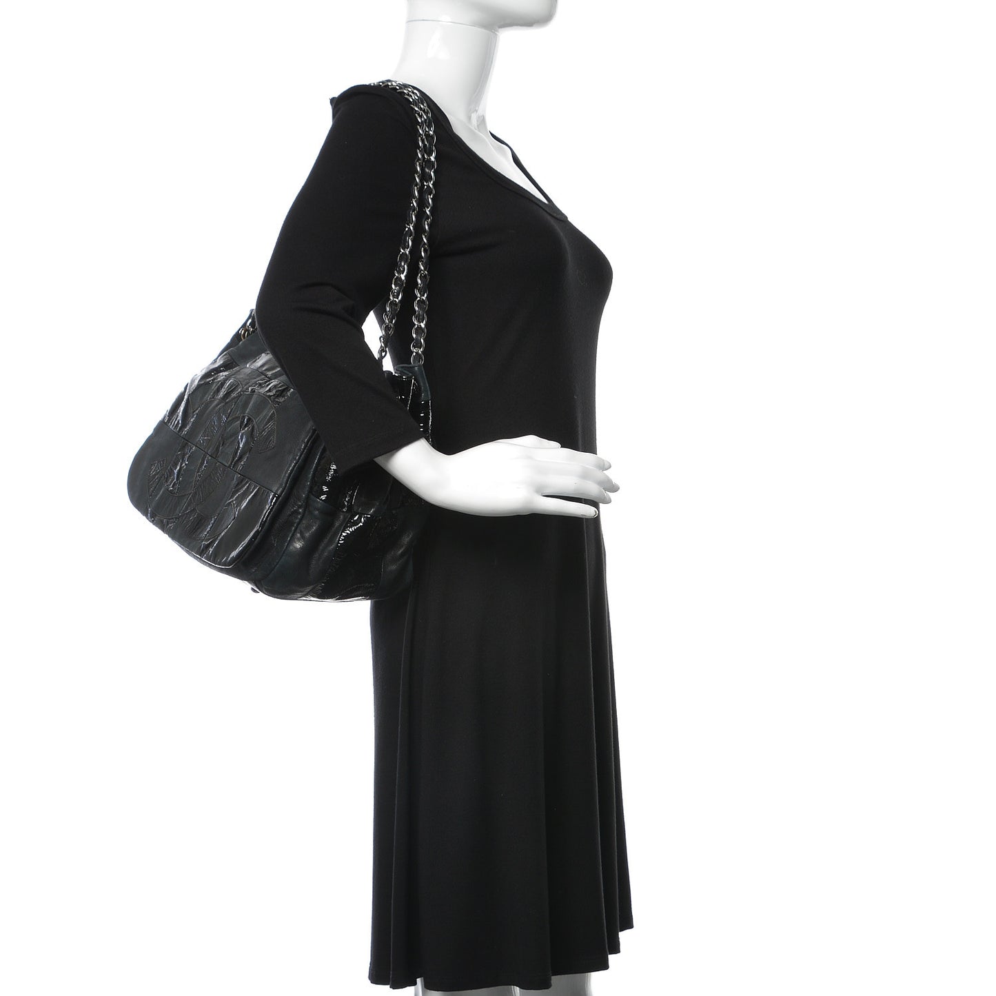 Lambskin Patent Calfskin Brooklyn Patchwork Flap Black