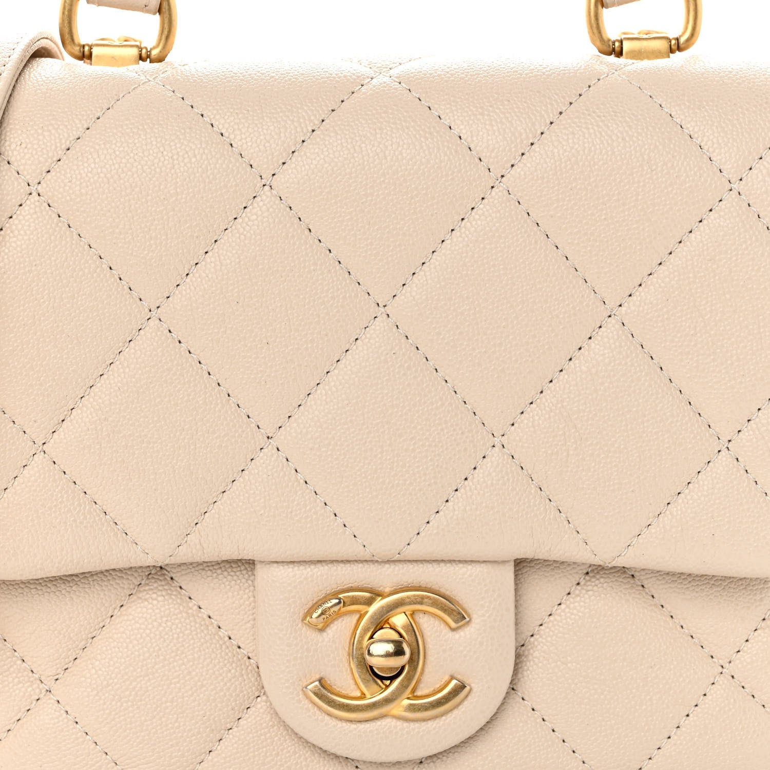 Chanel Shiny Caviar Quilted Mini Top Handle Flap Ecru 8 of 11
