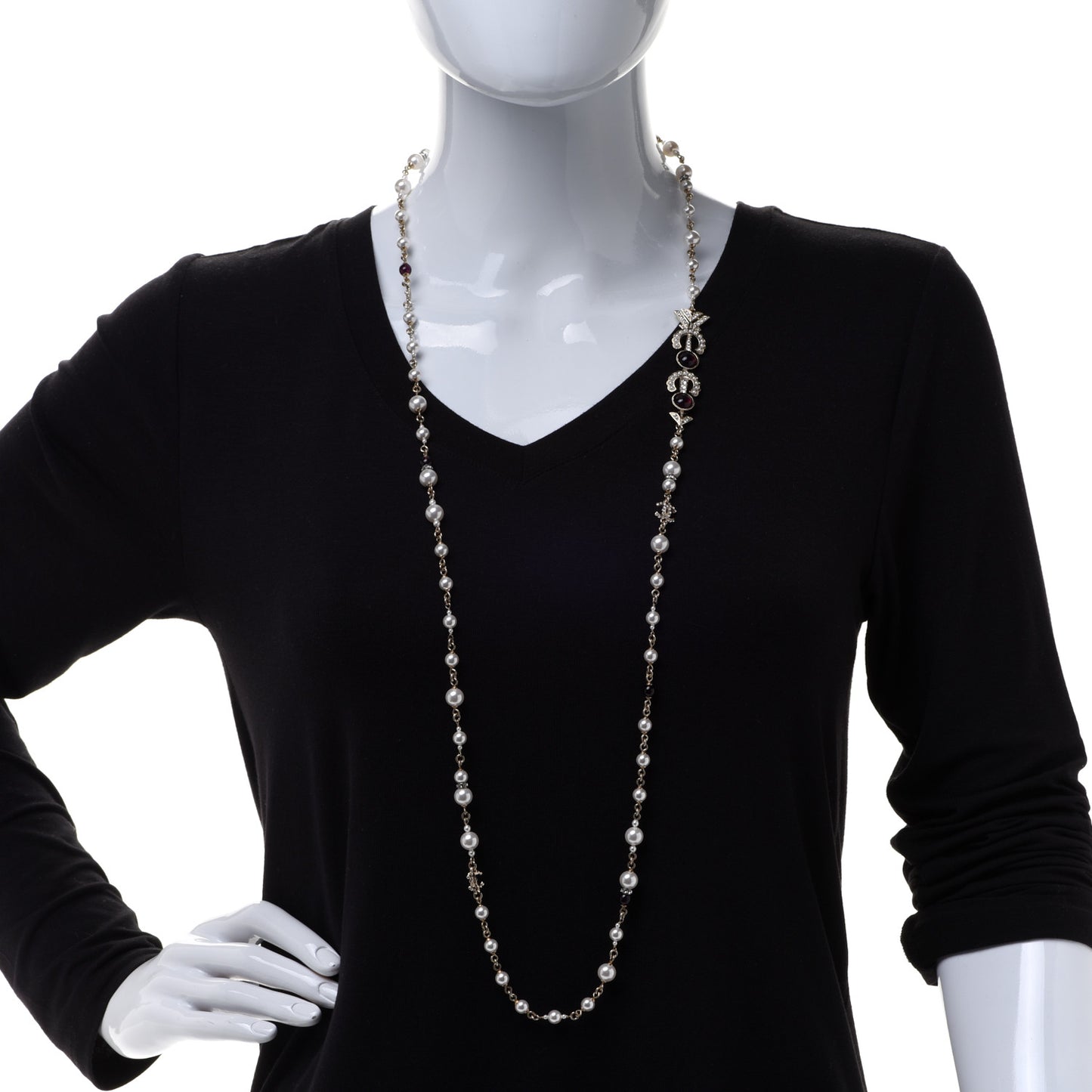 Pearl Crystal Queen of France Multi Strand Necklace Gold Red