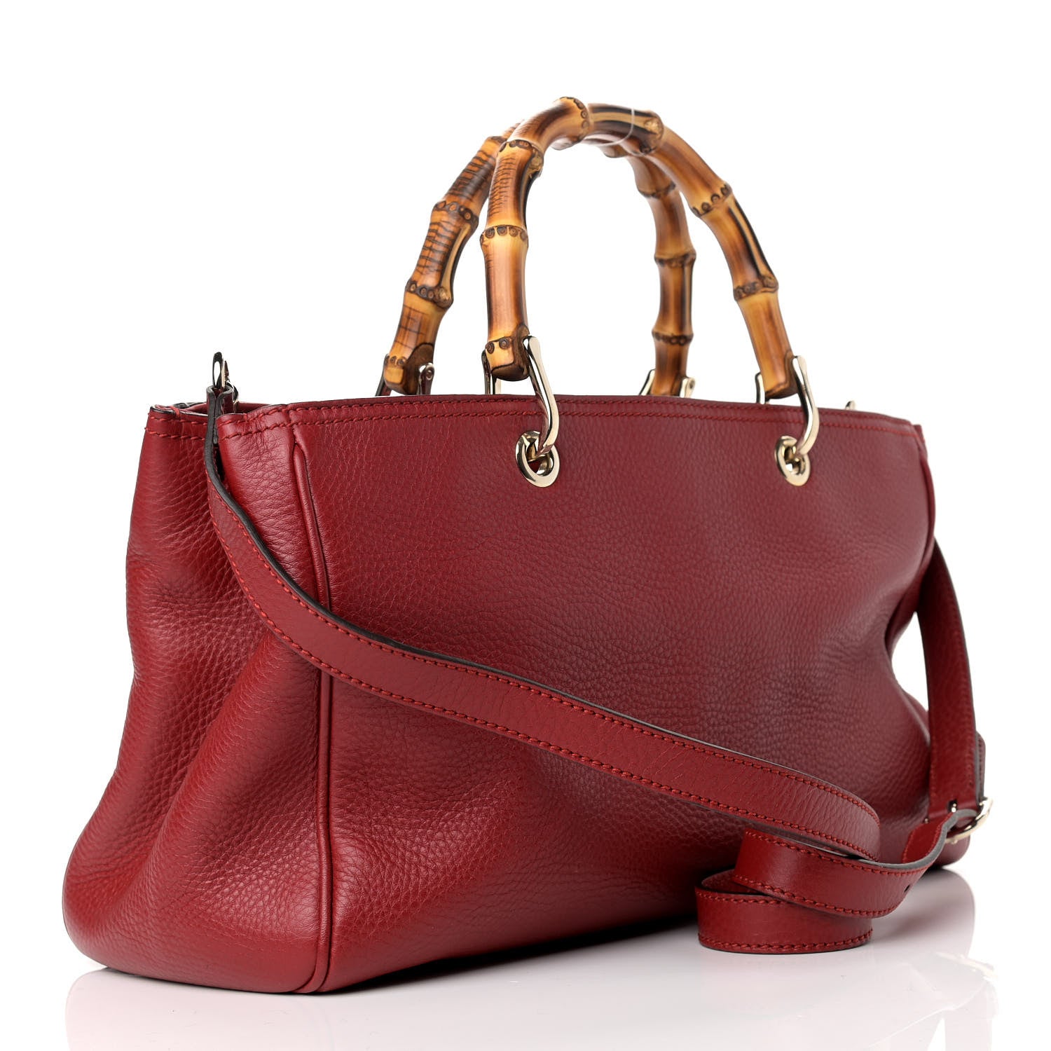 Gucci Pebbled Calfskin Medium Bamboo Shopper Tote Red 3 of 11