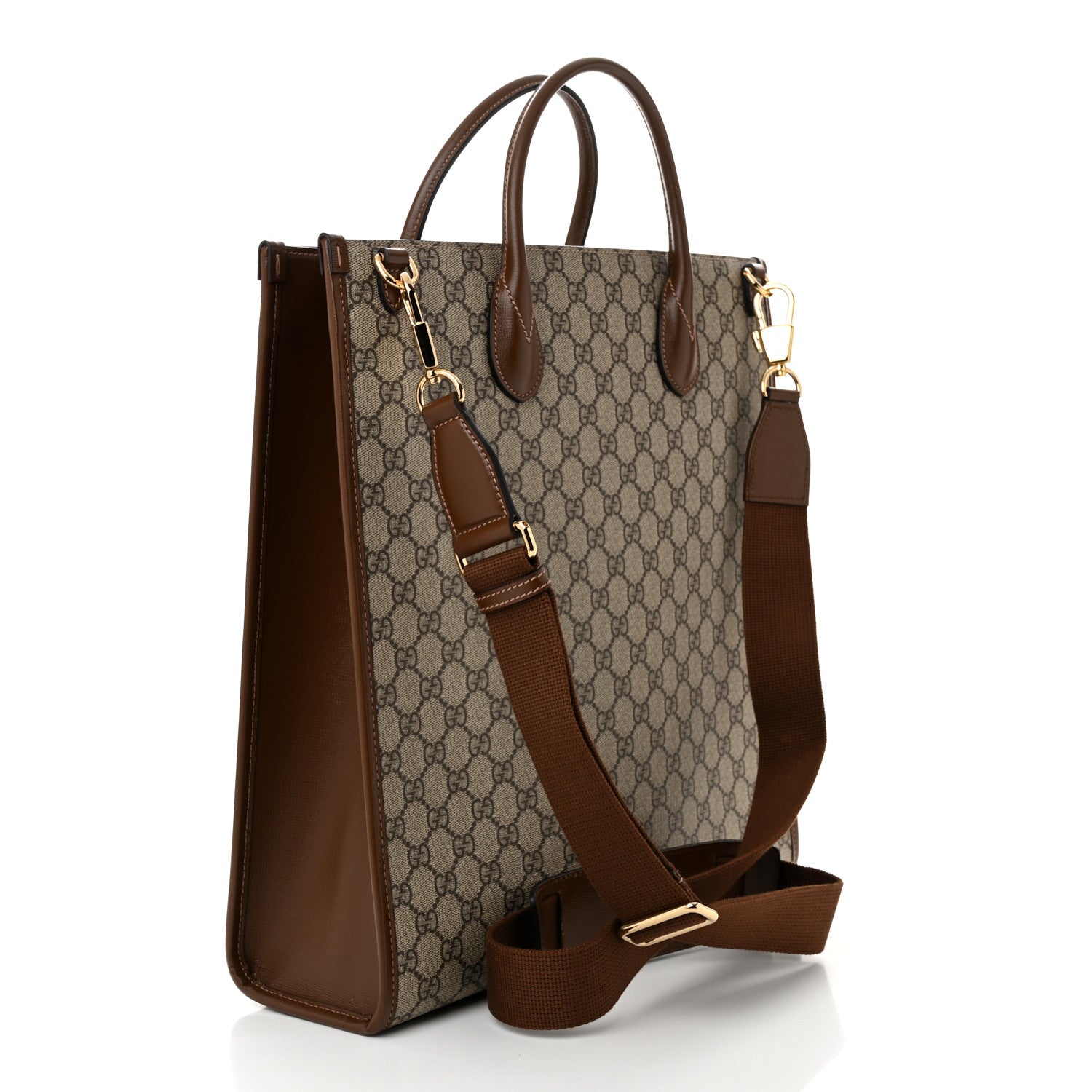 Gucci GG Supreme Monogram Textured Dollar Calfskin Web Medium Retro Interlocking G Vertical Tote Bag Beige Ebony Brown Sugar 3 of 10