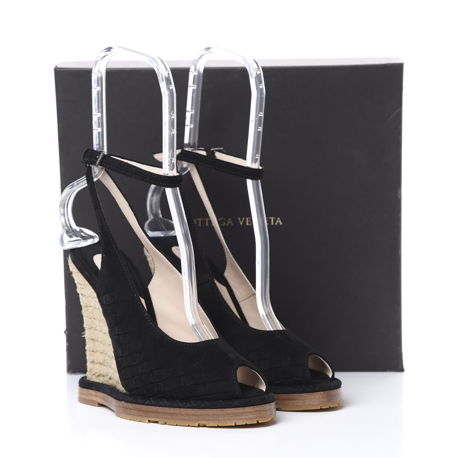 Bottega Veneta Suede Intrecciato Wedge Sandals 38 Black 9 of 10