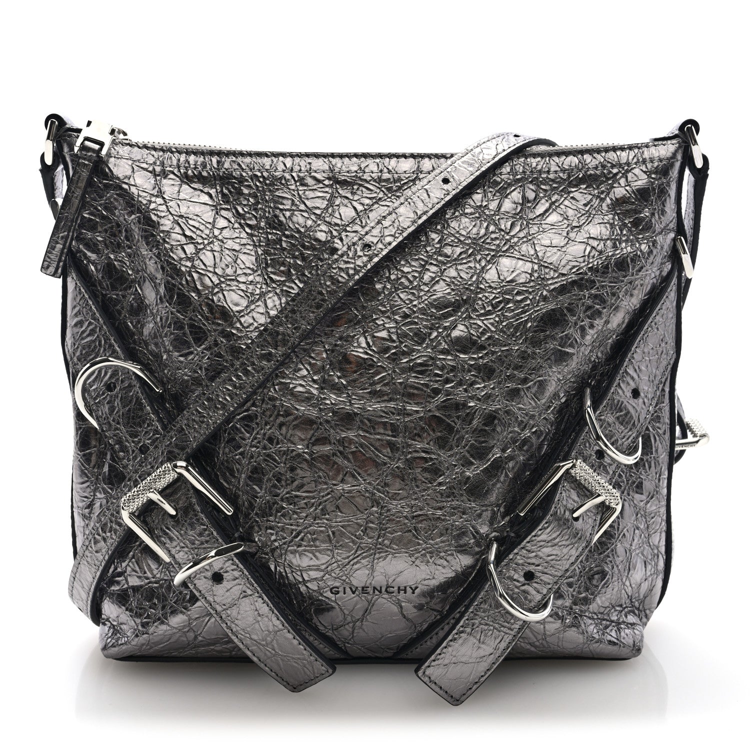 Givenchy Metallic Calfskin Small Voyou Bag Silver 1 of 9