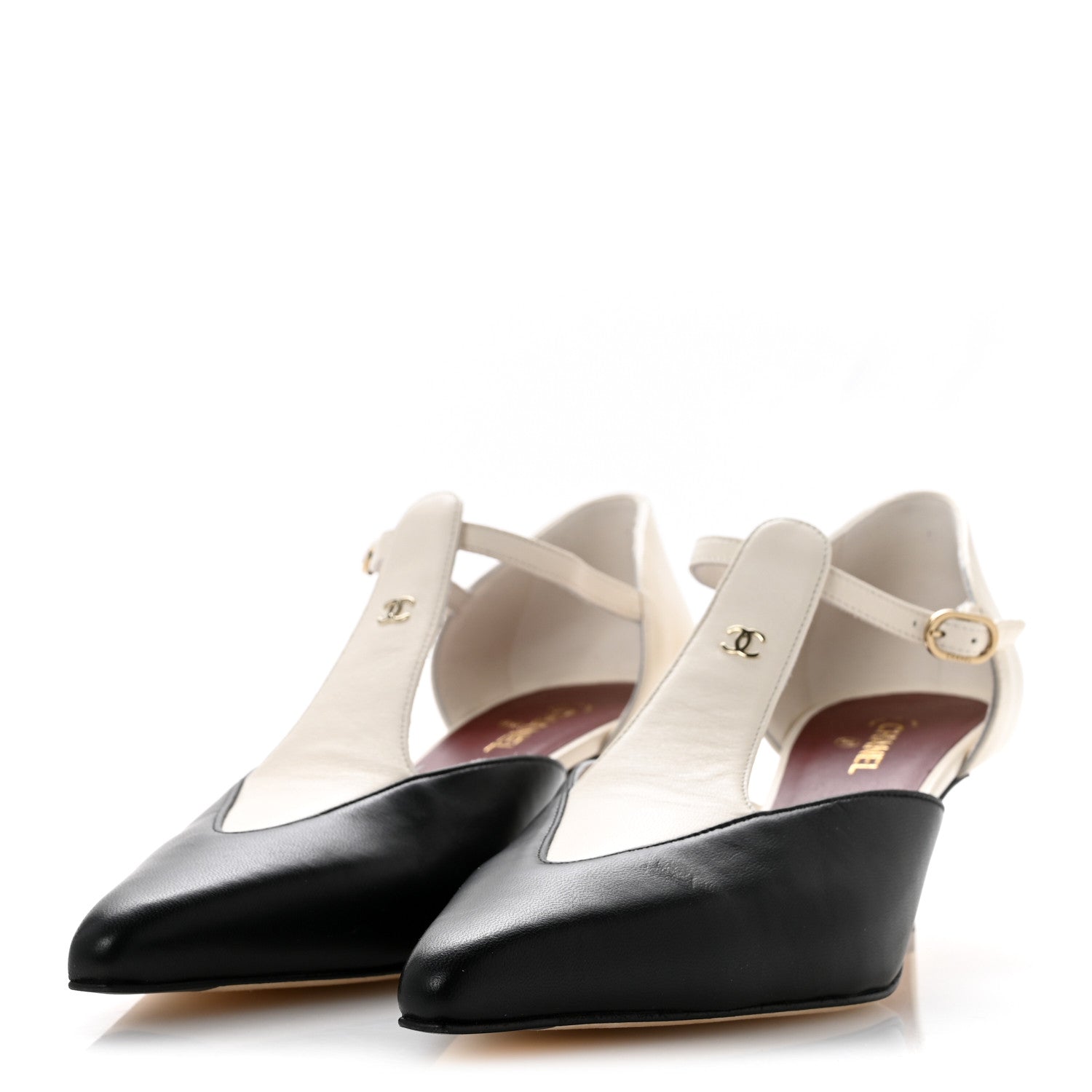 Chanel Lambskin CC Slingback Pumps 39 White Black 4 of 10