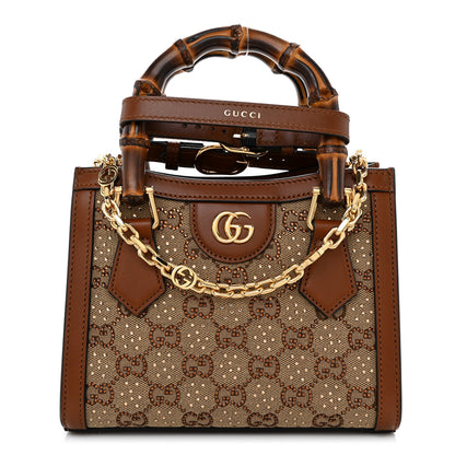 Gucci New Canvas Charisma Calfskin Crystal GG Monogram Mini Diana Tote Bag Camel Ebony 1 of 10