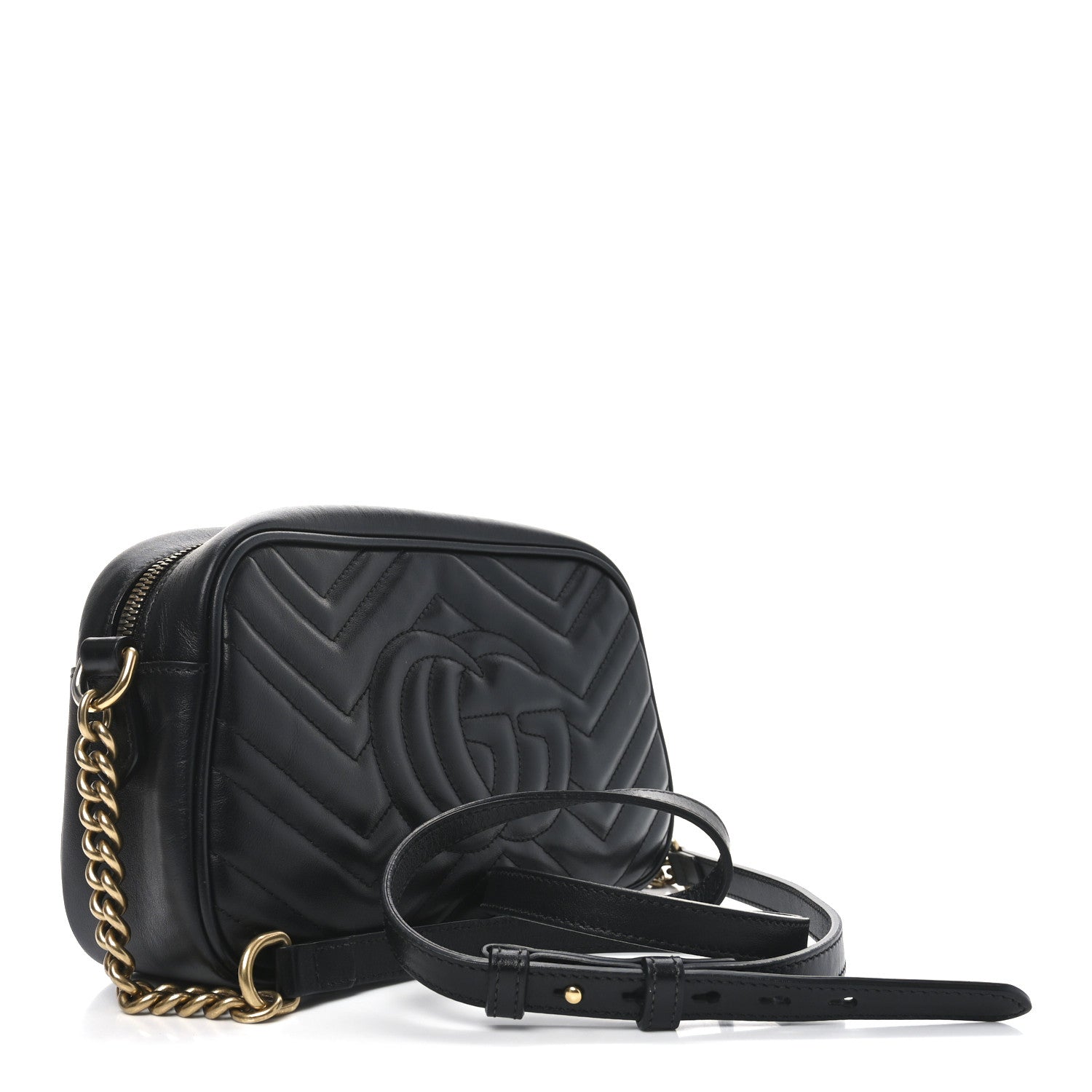 Gucci Calfskin Matelasse Small GG Marmont Chain Shoulder Bag Black 3 of 13