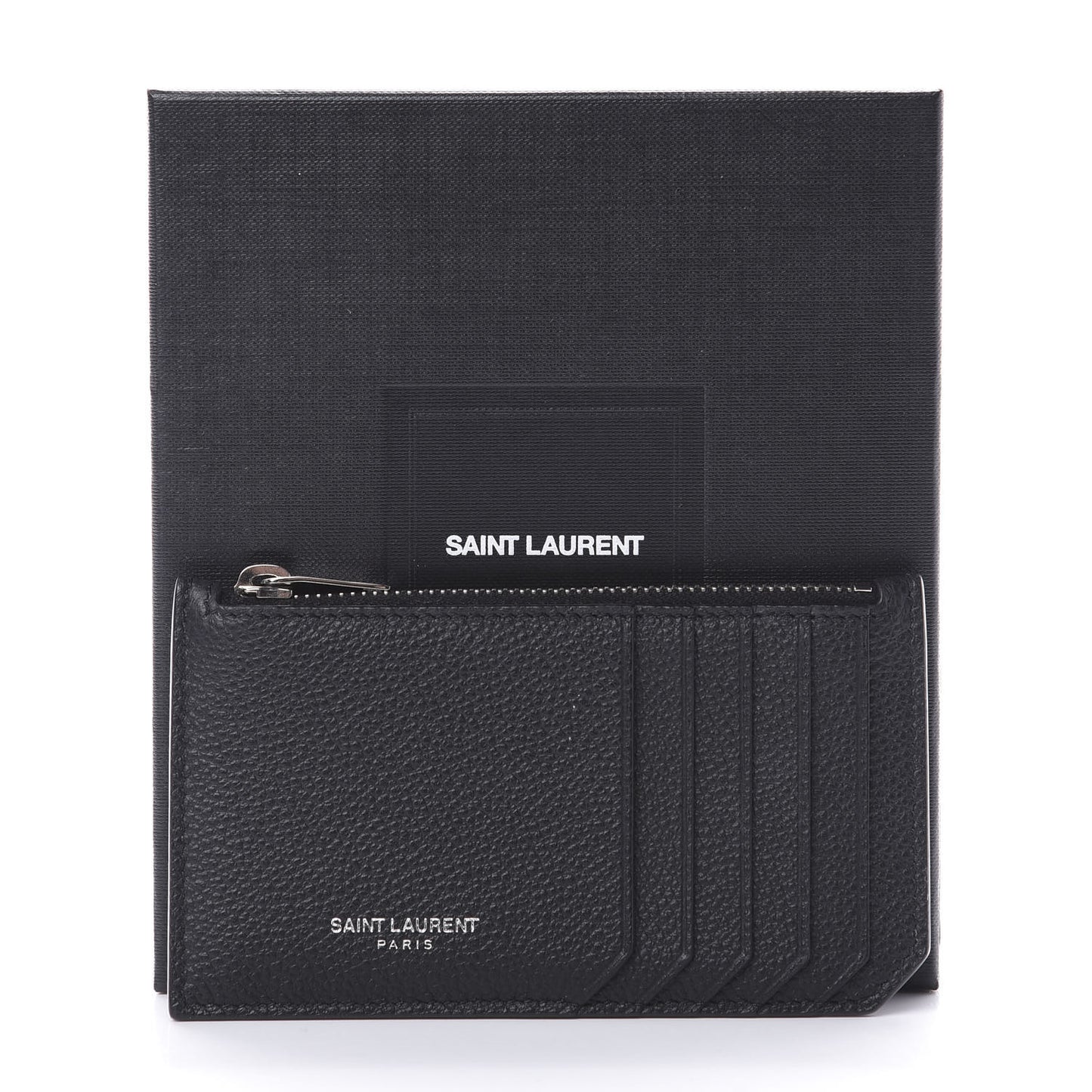 Grained Calfskin 5 Fragments Zip Pouch Card Holder Black